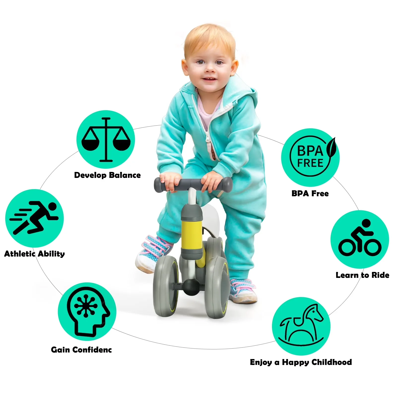 Essential Kids Bike with Balance - Yellow 12-24 - Space-Saving Design Model E721DC