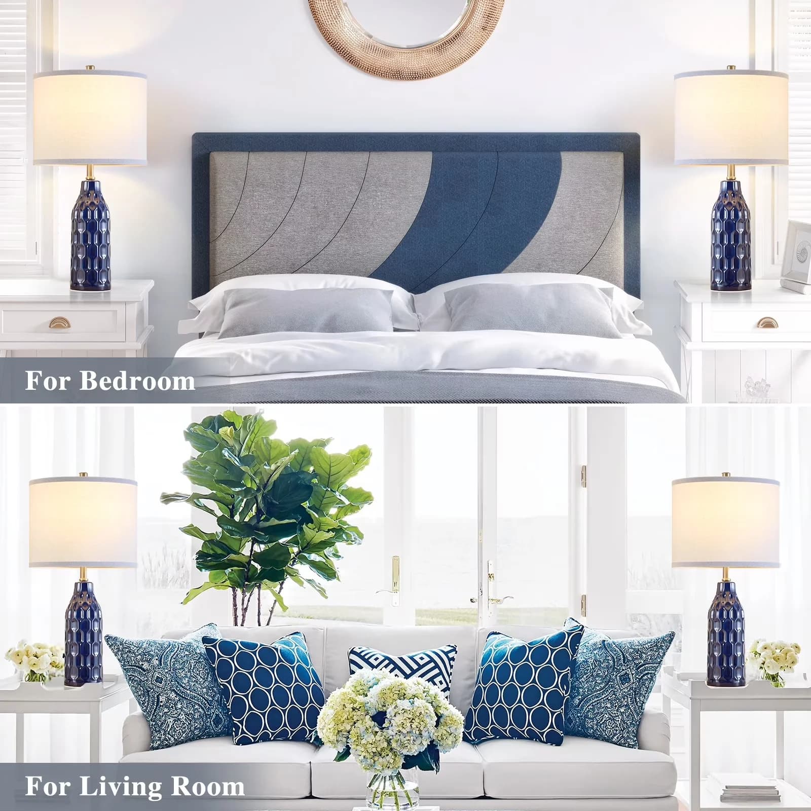 Efficient Lamp with LED, Bedside Lamps, Dimmable - Blue Ceramic - Residential Grade Model BBAC2B
