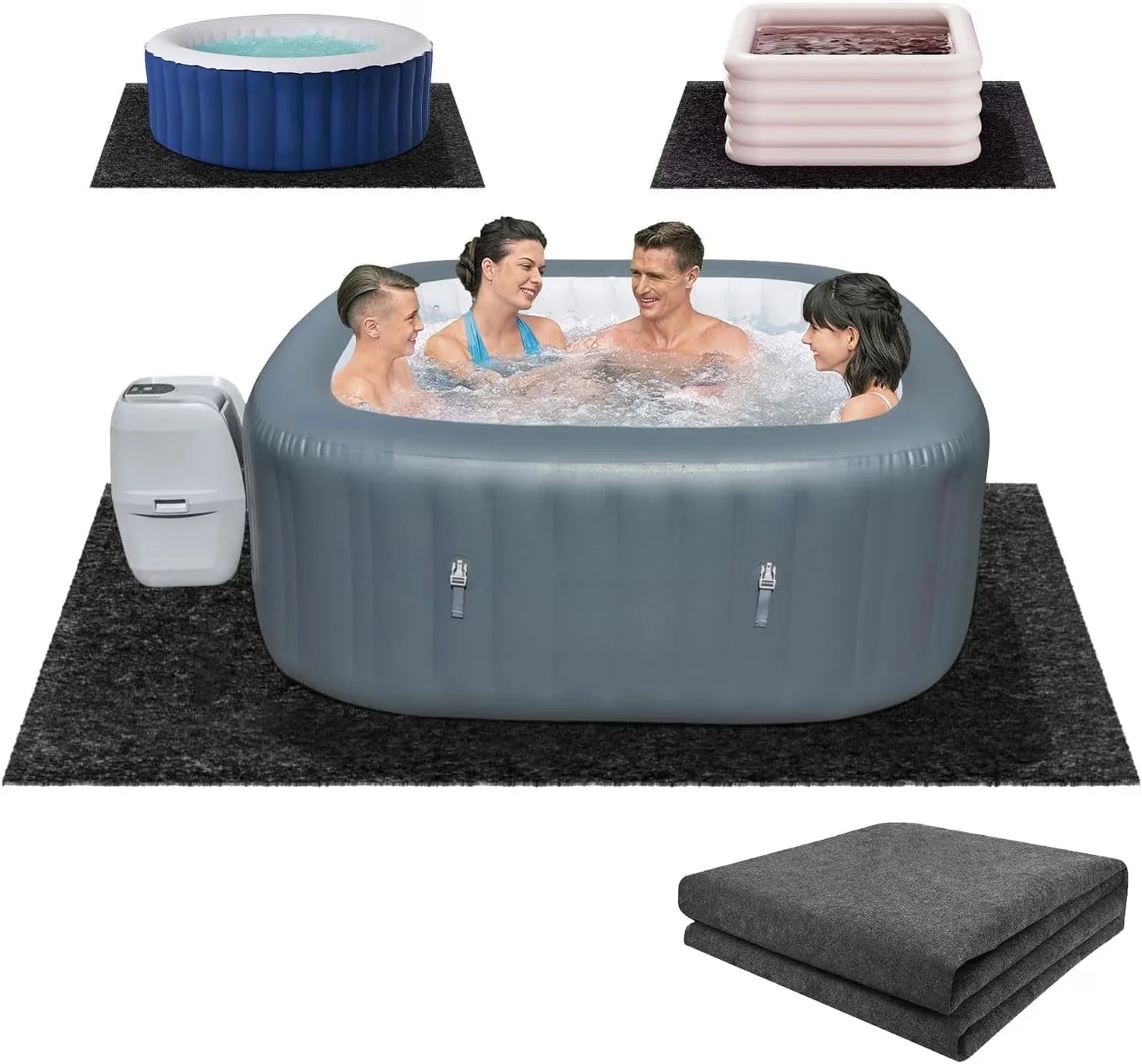 Efficient Hot Tub with Slip-Proof Backing, 90 * 90 inch Pad, Inflatable Mat Outdoor Indoor - Gray Felt Model E190EC