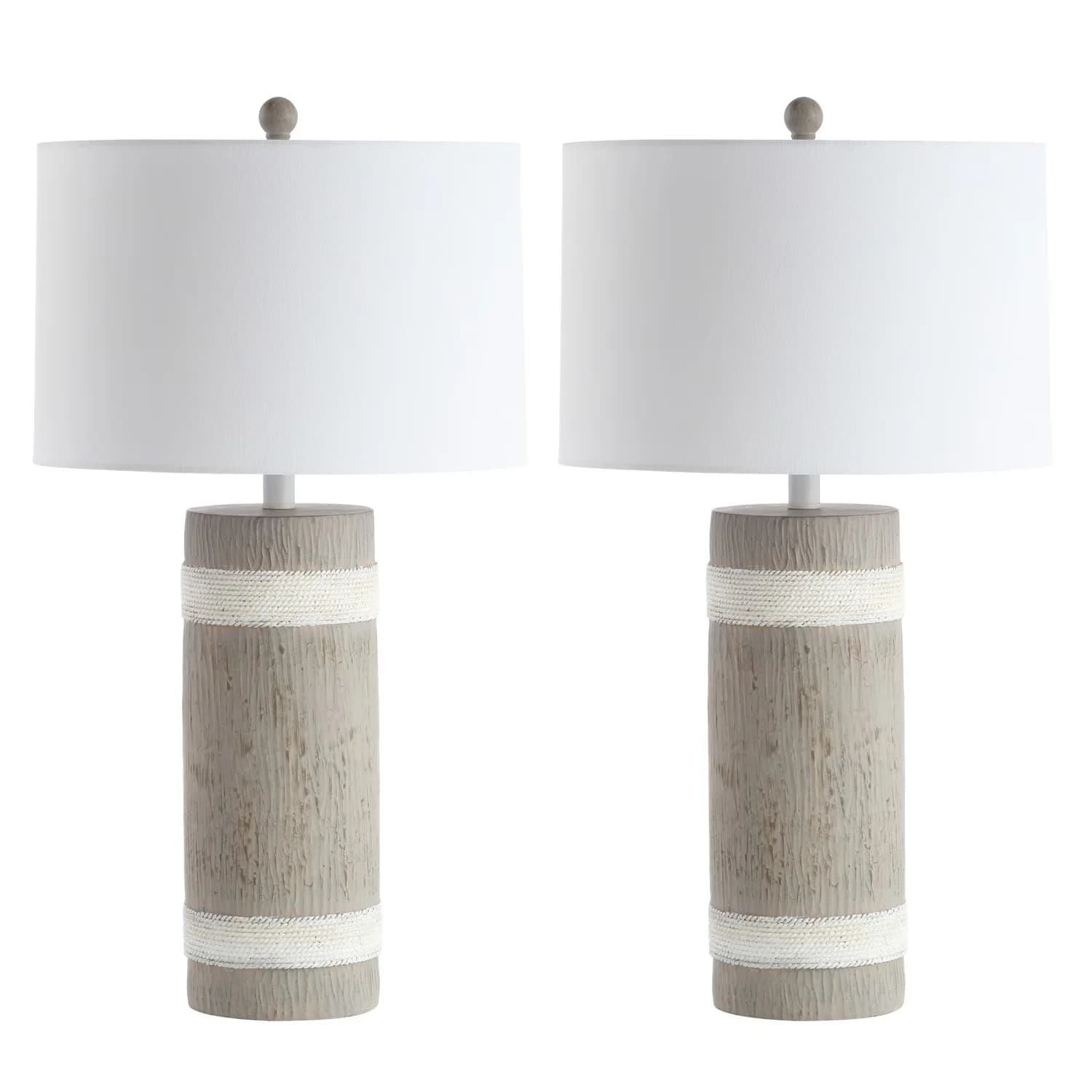 Lamp Set Durable with LED, Farmhouse, Brixton Antique 28.5 in. H Table - Brown, White Faux Wood Model 7F0C21