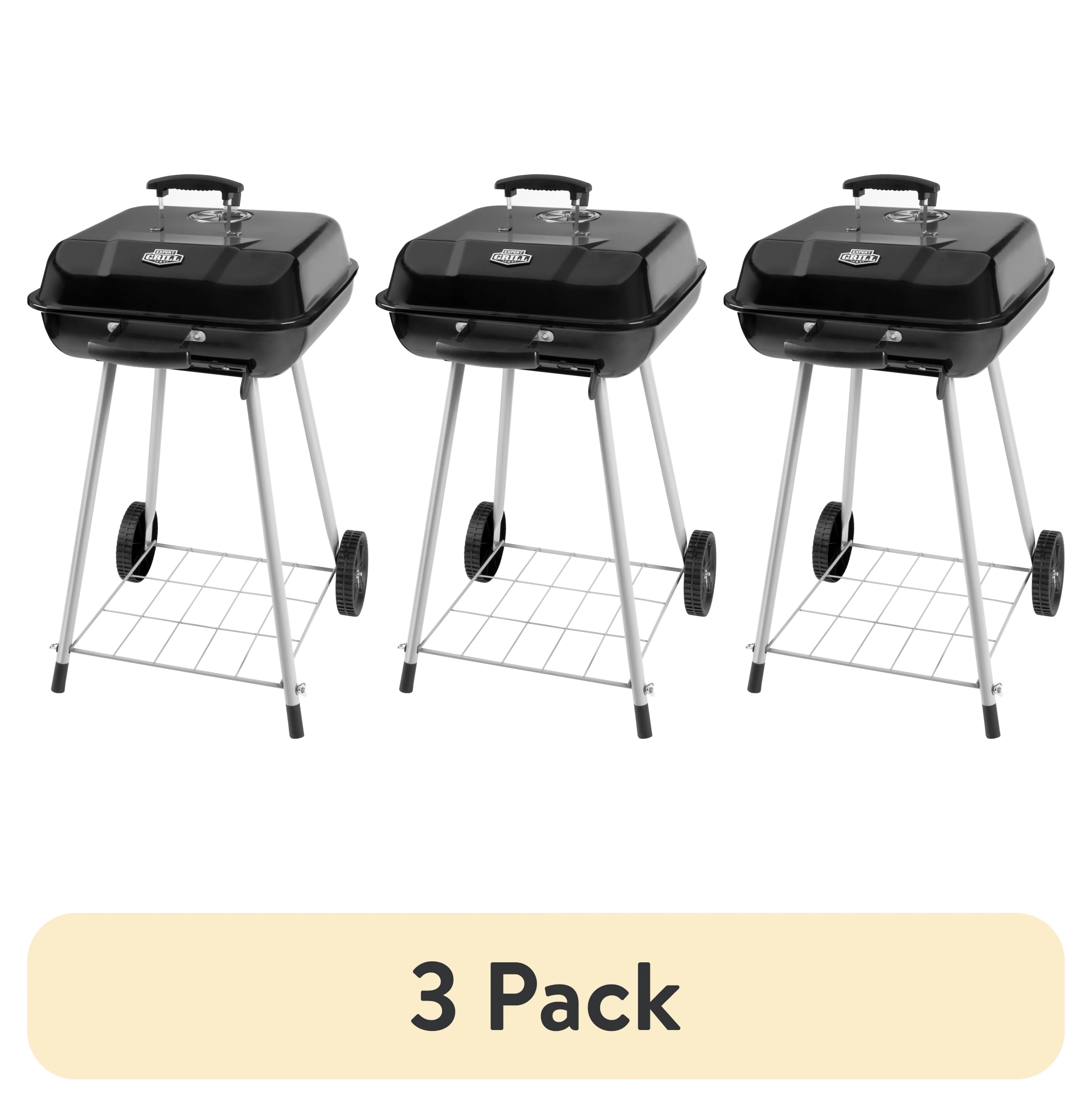 Professional Charcoal Grill with Portable, Wheels and Adjustable Dampers, Porcelain coated steel charcoal grid - Stainless Steel Model E41B13