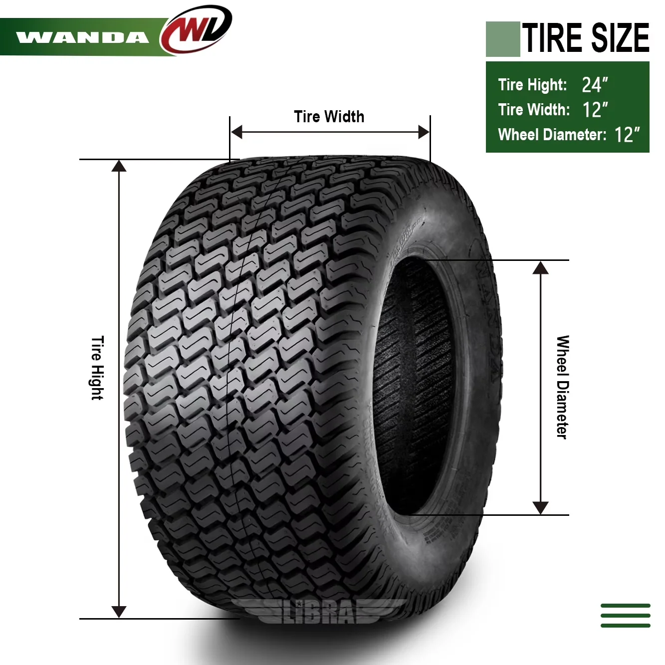 Lawn Mower Tire Durable with Pattern: P332, Load Range: B, 24x12-12 Tractor Turf Tires P332 /4PR - Model 6C0A99