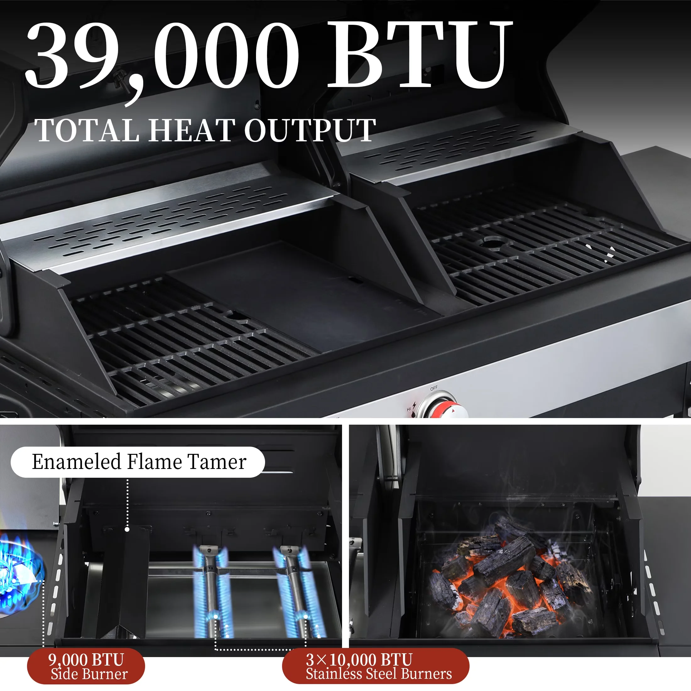 Professional Combo Grill with 41500 BTU, Grease Pan - Powder-Coated Steel, Stainless Steel, Porcelain-Enameled Cast Iron Silver for... Model ECA203