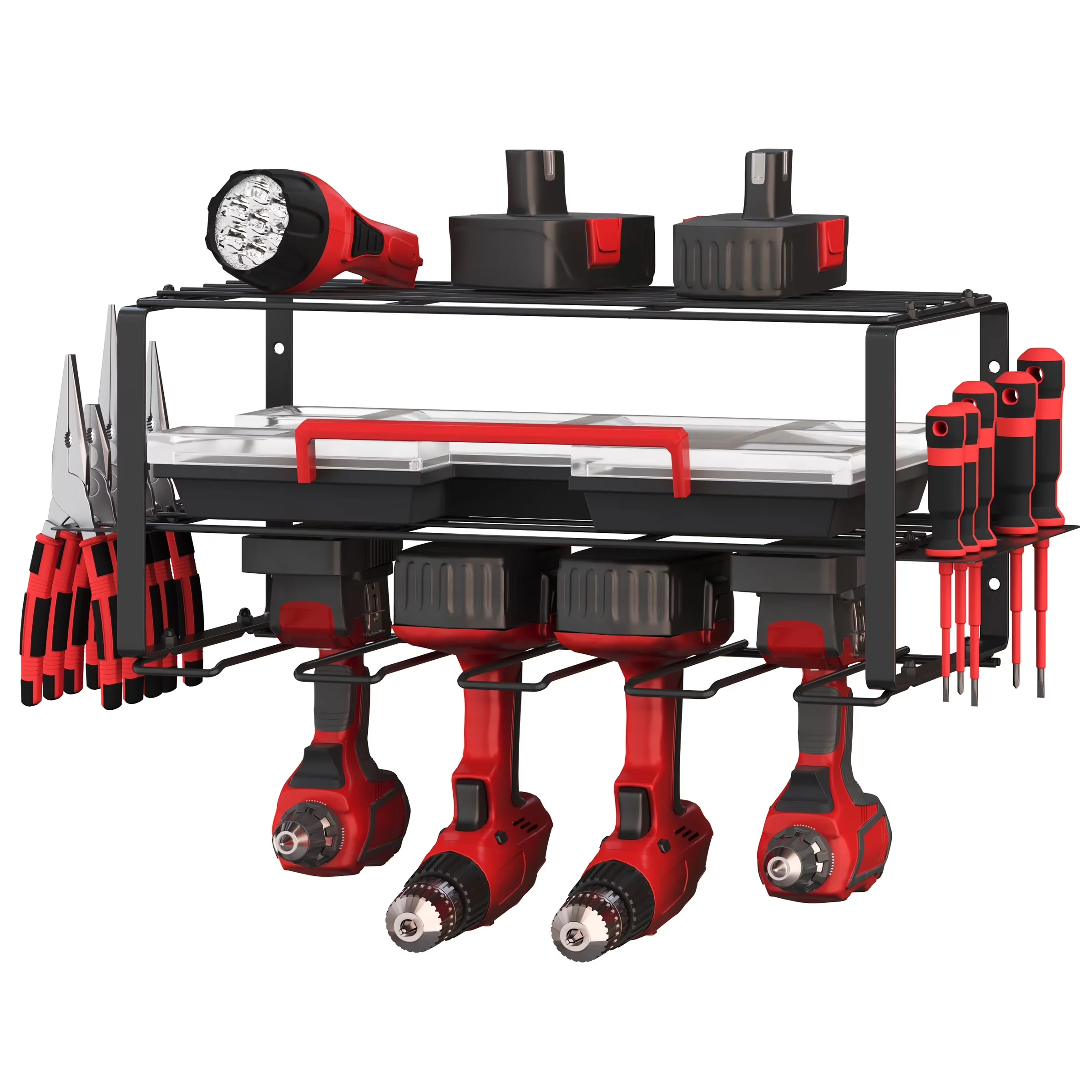 Essential Garage Storage Supply with Heavy-Duty, Stalwart Power Tool Organizer, 110lb Max Capacity - Steel. Black Model 465474