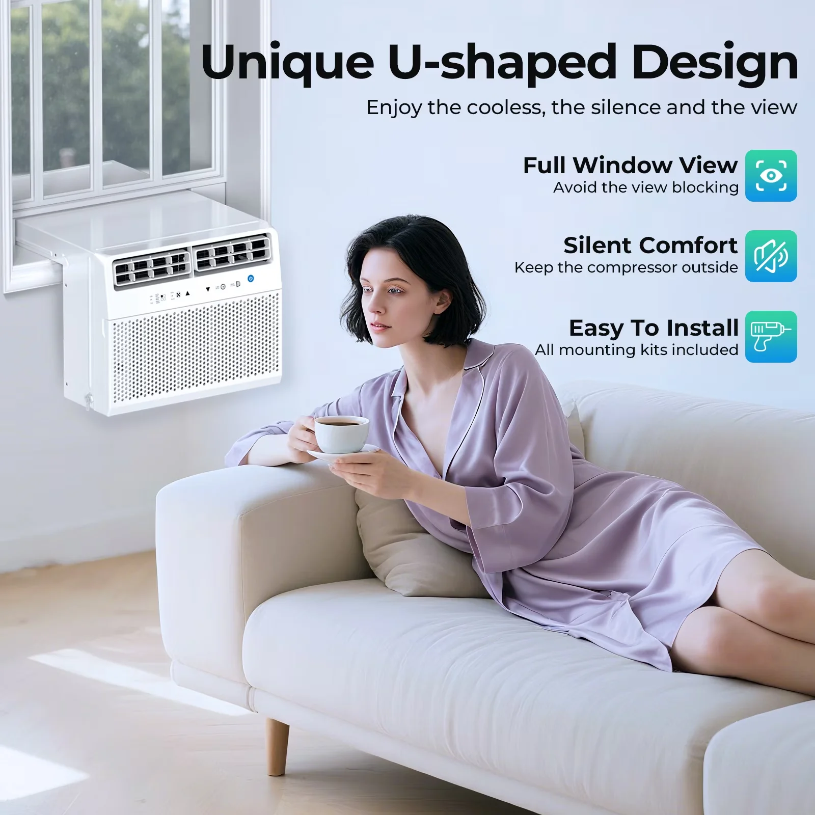 Air Conditioner Modern with Timer, Adjustable Humidistat, Window - Modern Design Model AB5C4B