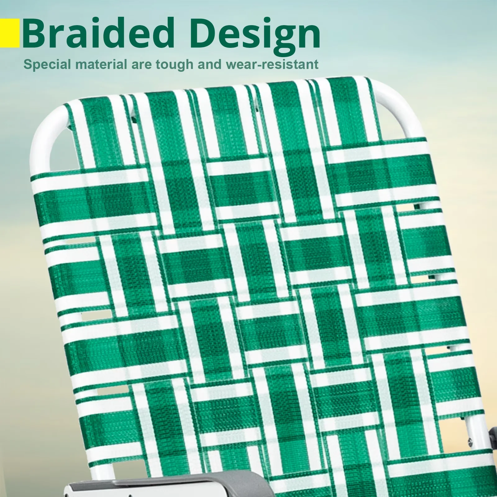 Patio Chair Essential with Folding, 2Pcs Folding Web Lawn Set, Outdoor Beach - Pp Braided Belt Steel Pipe Green Model D274CB