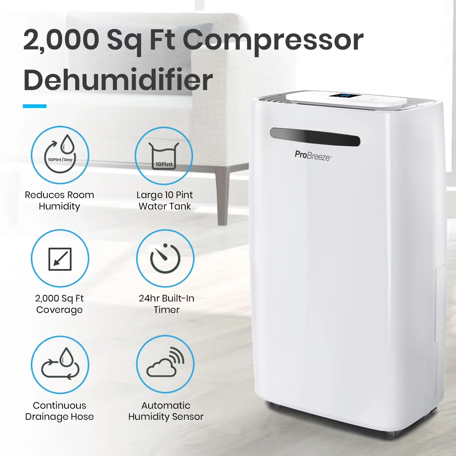 Sleek Dehumidifier with Energy Efficient, 50 Pint - White for Home - for Everyday Use Model 7610E1