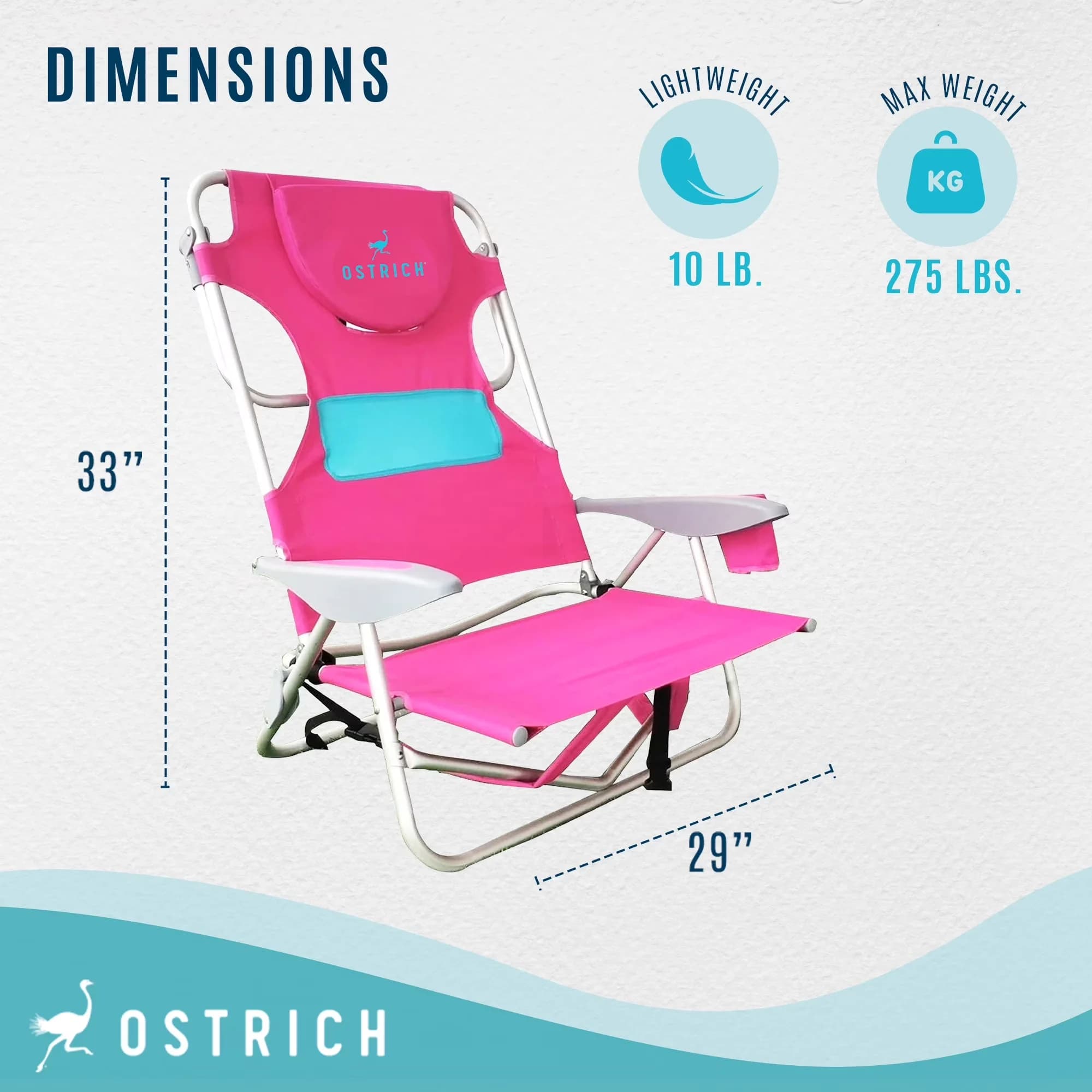 Reliable Beach Chair with Folding, Ladies Comfort Lounger and On-Your-Back, Pink - Pink Model F784E5