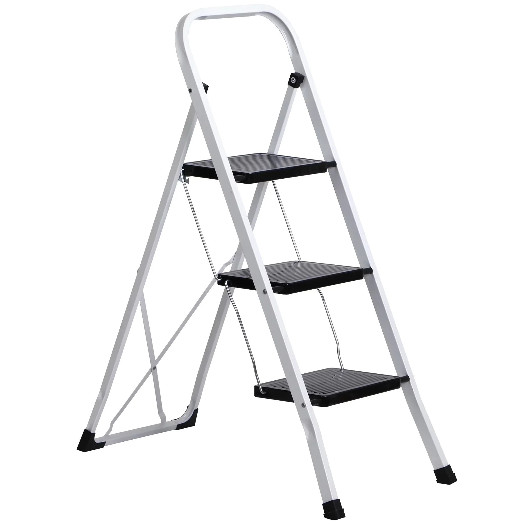 Compact Ladders And Step Stool with White, 3-Step Ladder Folding Steel, Handgrip - Steel White Model C86169