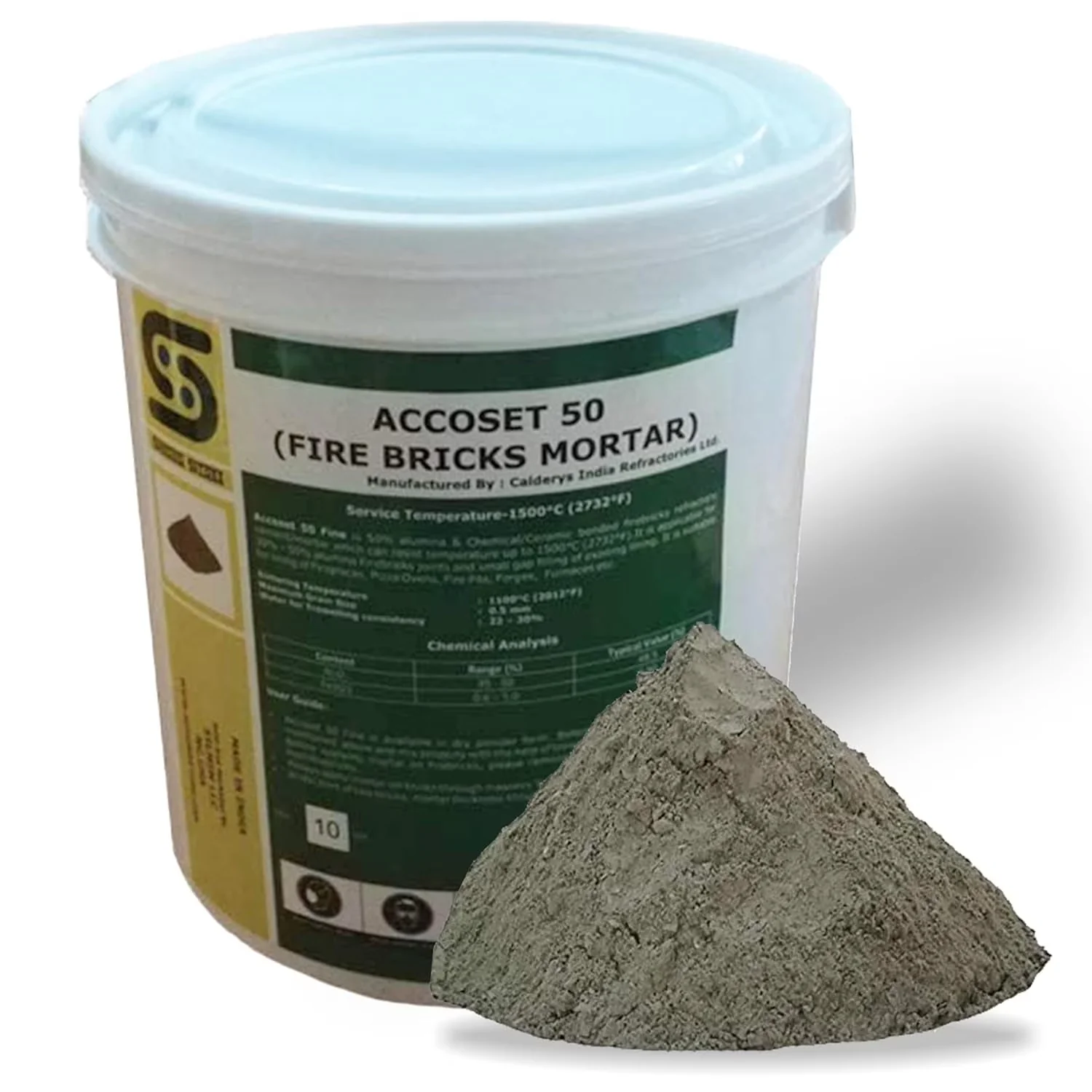 Stylish Building Material with 50% Alumina Dry Mix, Water (Fire Clay), 10 Lbs. Tub 2732°F Rated - White Model A58119