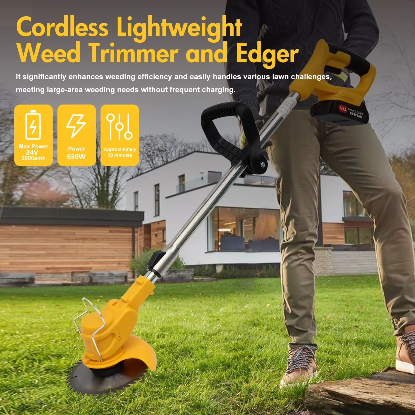 Versatile String Trimmer with Battery, 24V, Grass - Modern Design Model CFBC6A
