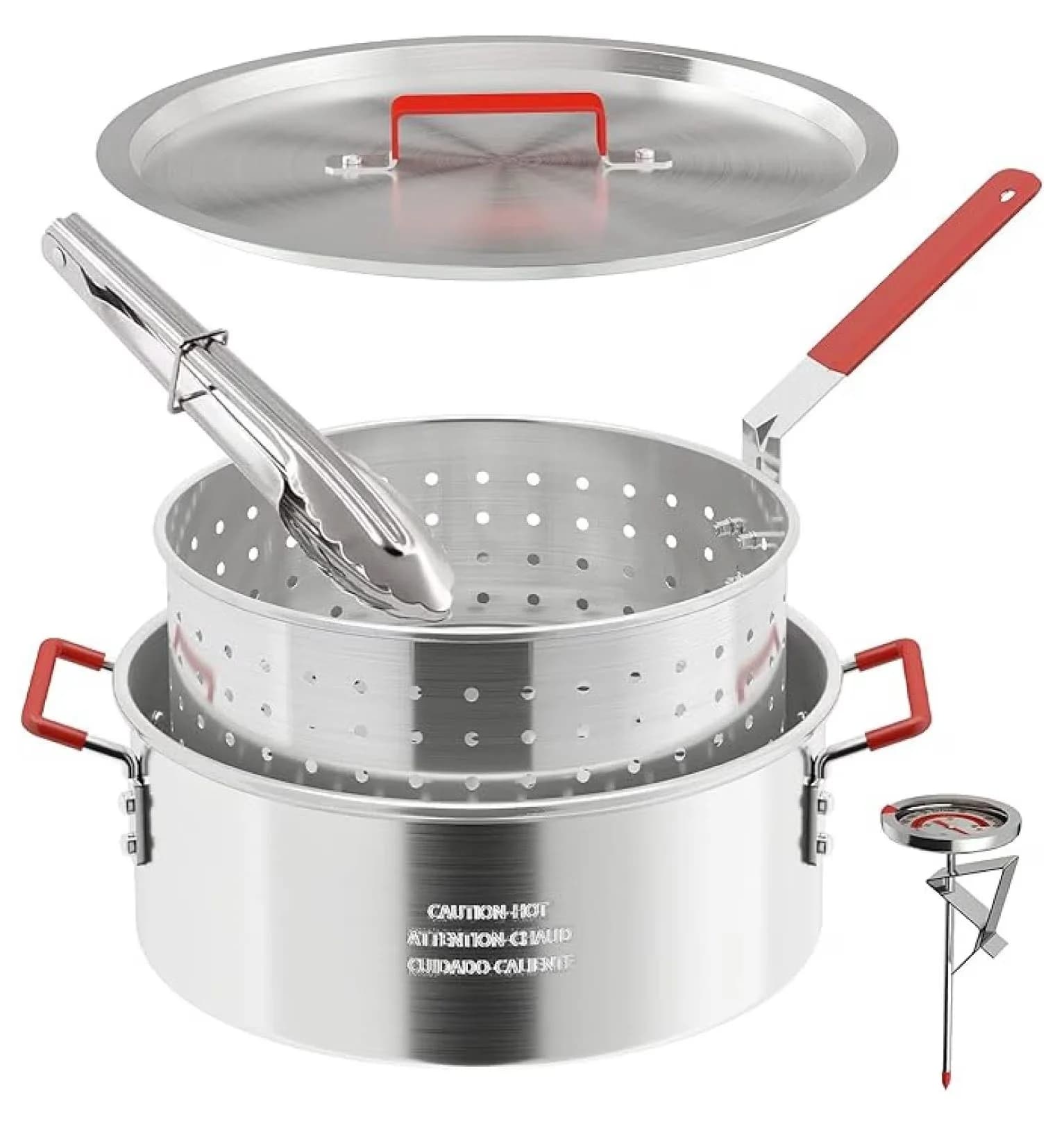 Quality Outdoor Fryer with Lid & Tong | Deep, 10QT Aluminum Fish Pot | - 10Qt+Fry Tongs Model B2EEAD