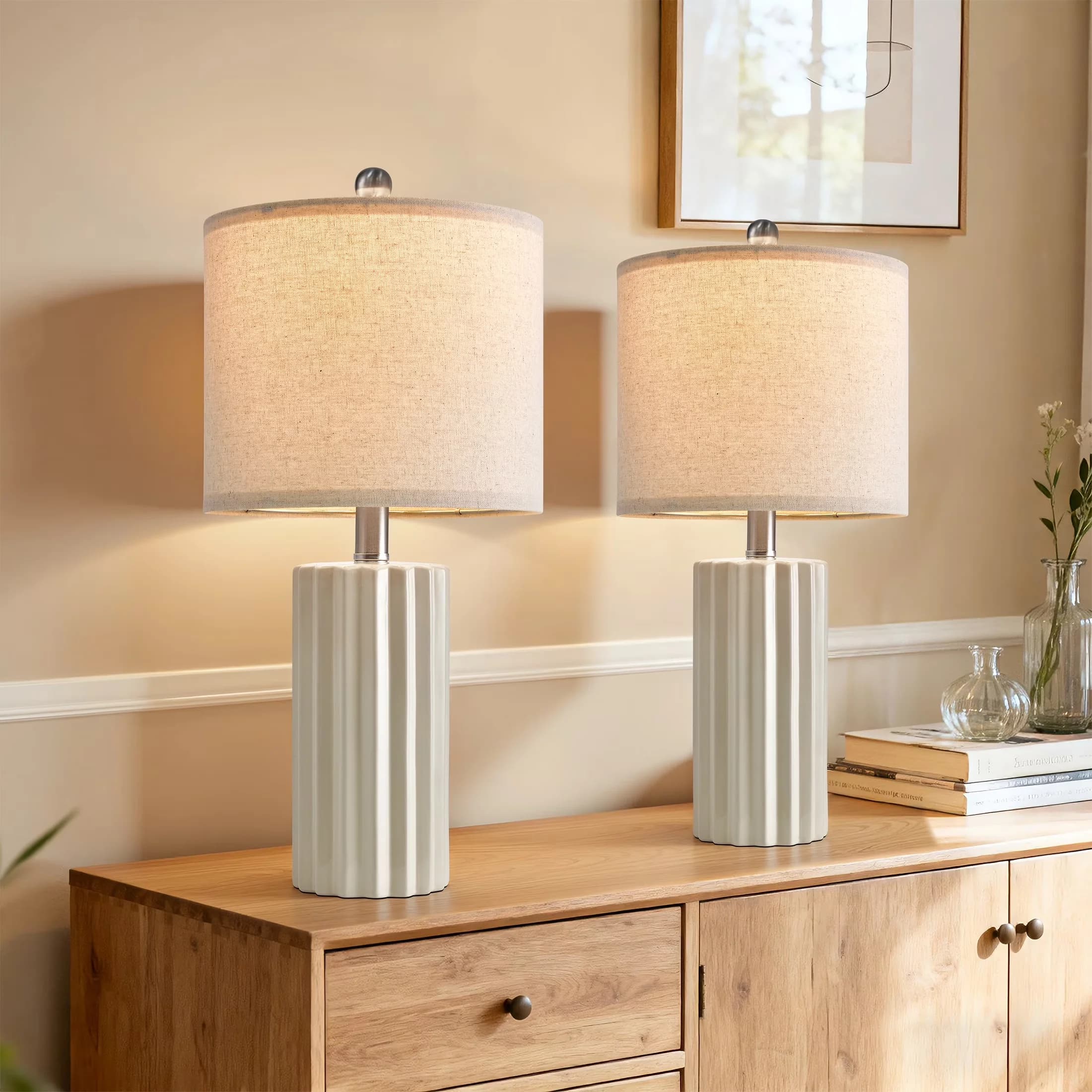 Innovative Lamp with Incandescent, Energy Efficient, Bedside Lamps - White Ceramic for Living Room, Bedroom Model D48AB6