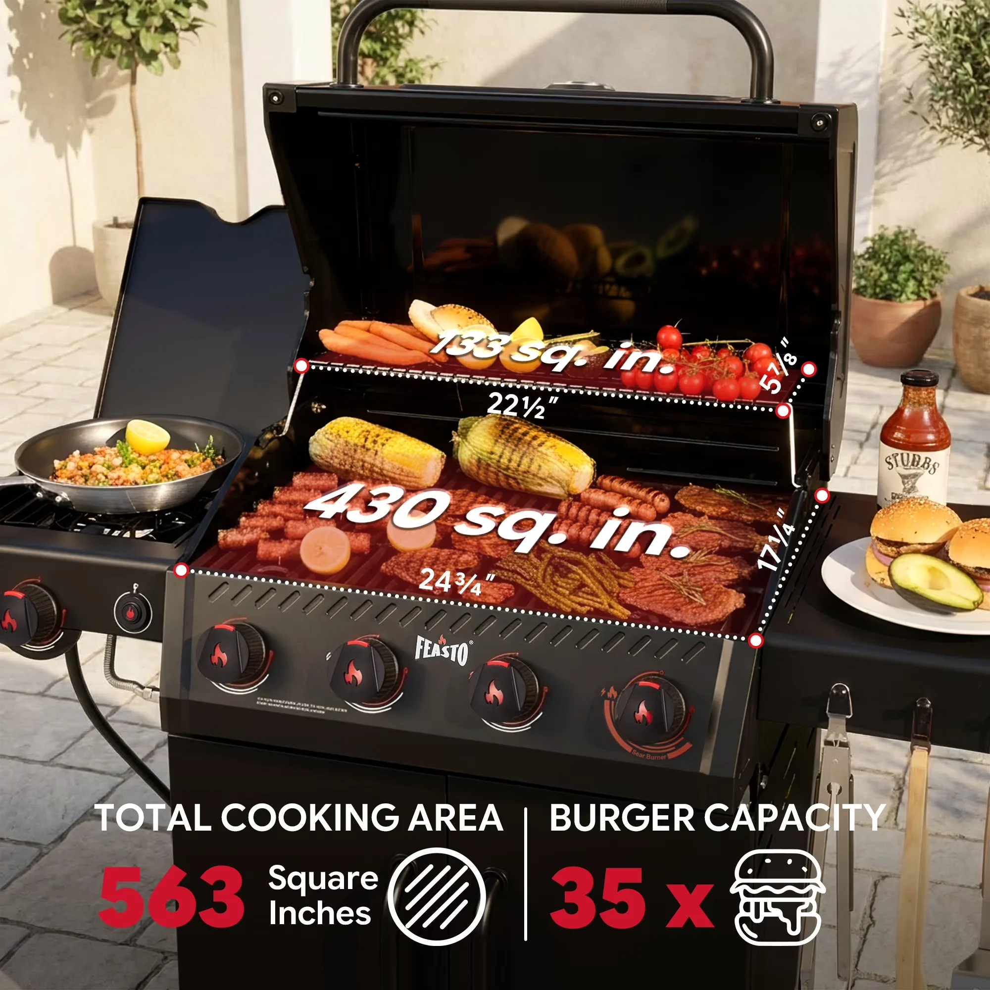 Stylish Gas Grill with 49500 BTU, Enclosed Cabinet - Black Porcelain-Enameled Model FF9FD4