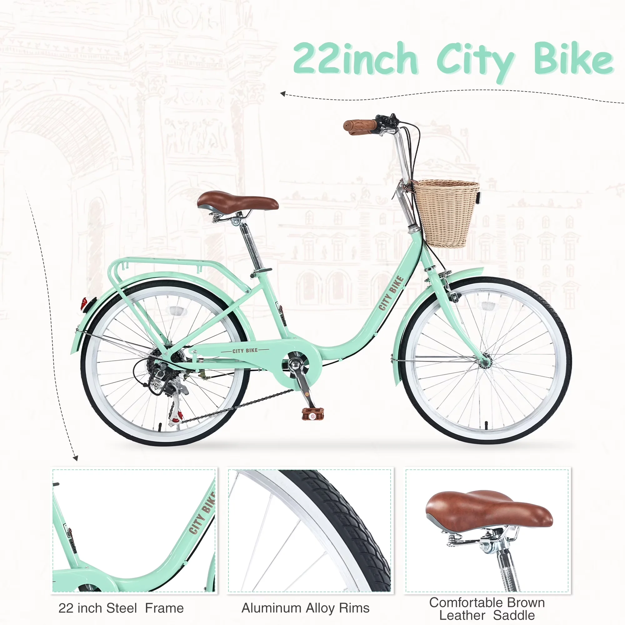 Professional Cruiser Bike with Main Material: Steel, Product Name: City Bike - Green for Outdoor Model 5731C2