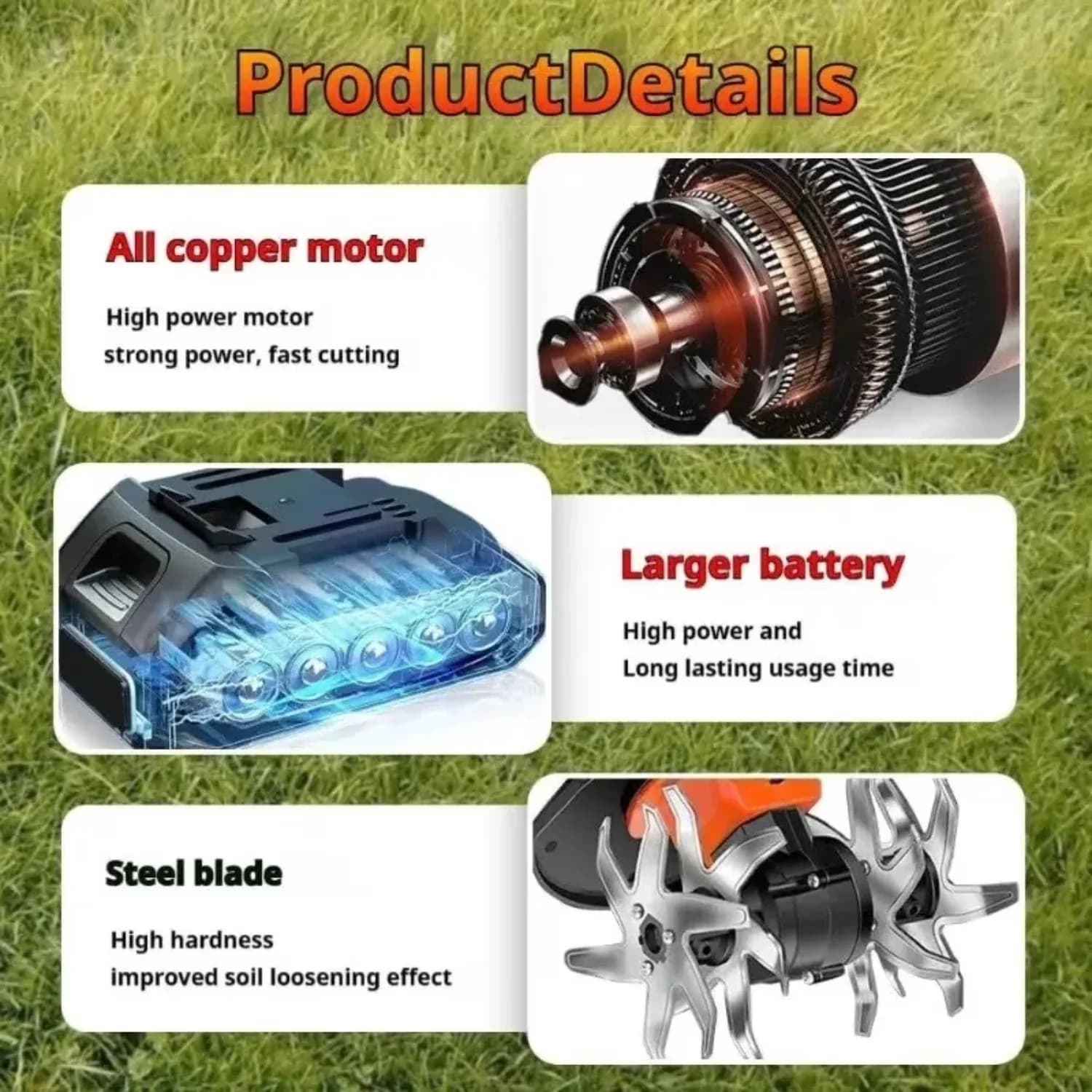 Reliable Trillers Cultivator with Battery, 24V, Handheld Garden Rototiller - Model D02E26