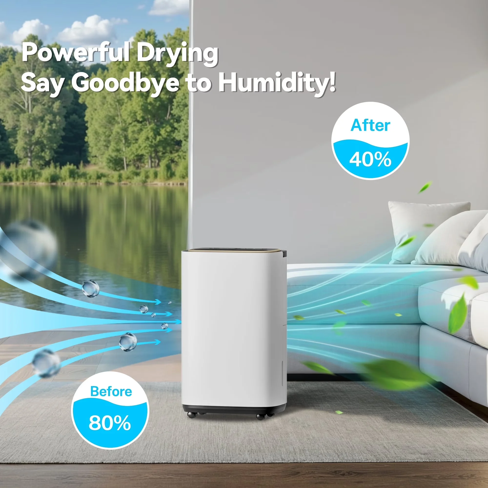 Efficient Dehumidifier with 3 Modes, 9-Pint (DOE) Multi-Function for Home, Office - Model D8DA48