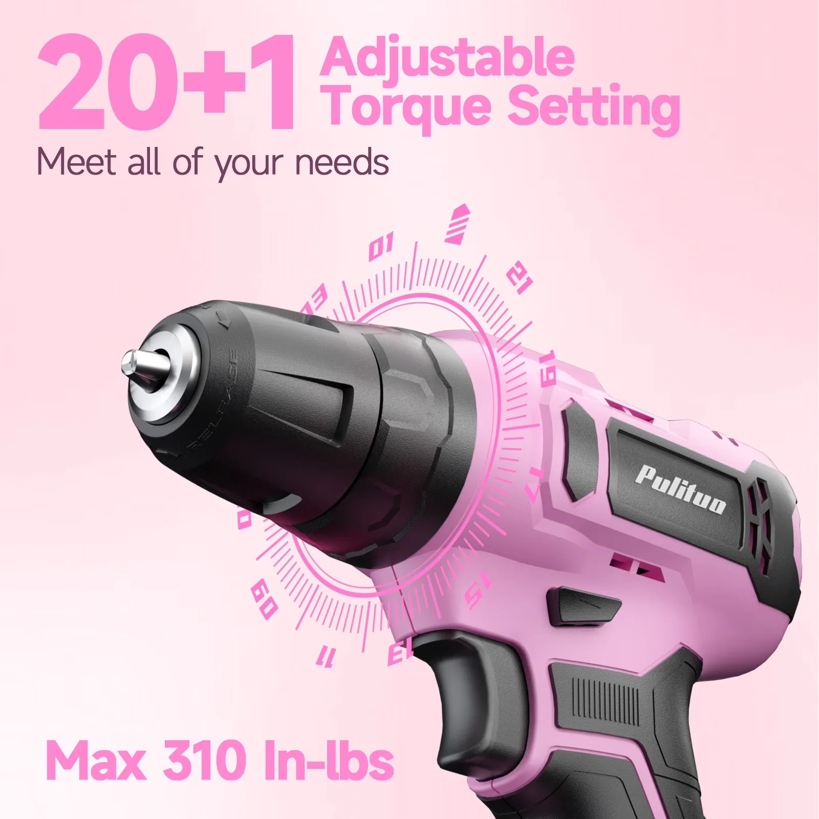 Durable Drills Driver with Battery, LED, 20V - Pink for Multiple Applications Model 11D818