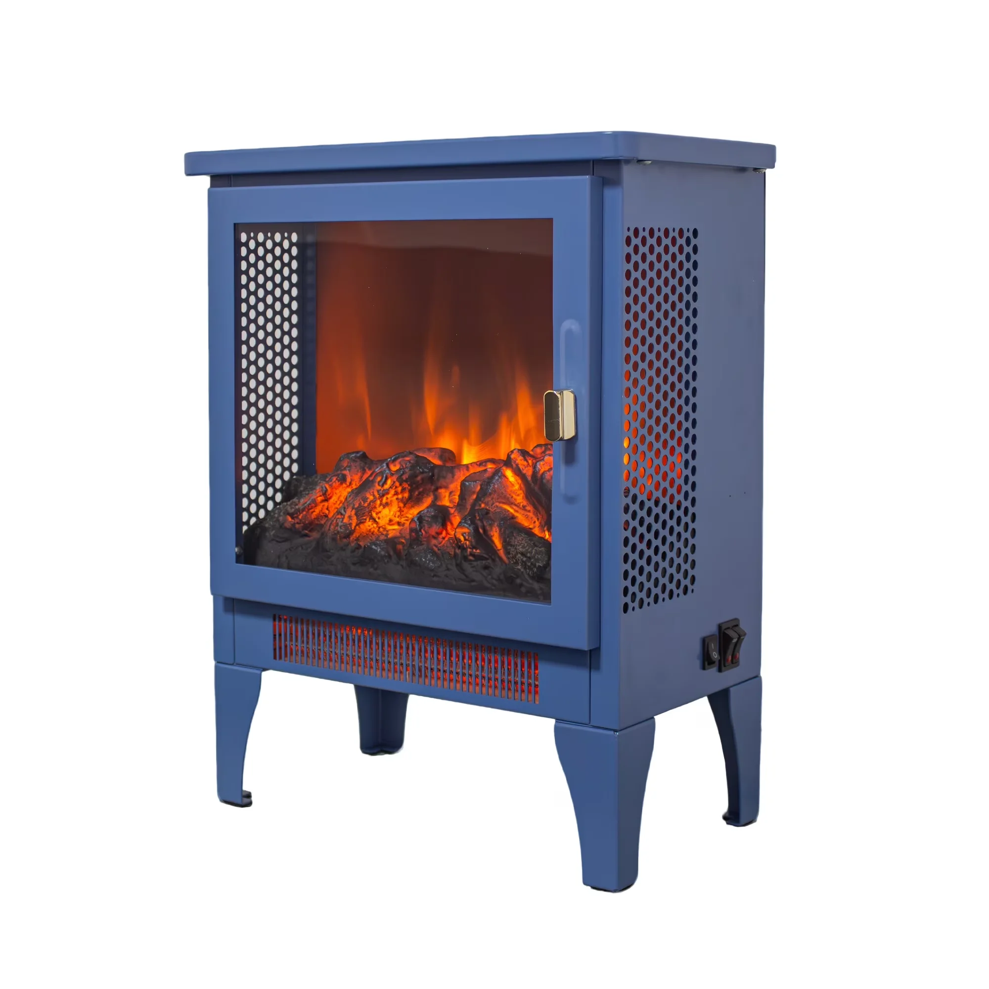 Portable And Electric Space Heater Sleek with 1400W, Mid-Century - Blue Iron & Glass for Living Room, Home Model 3B9A07