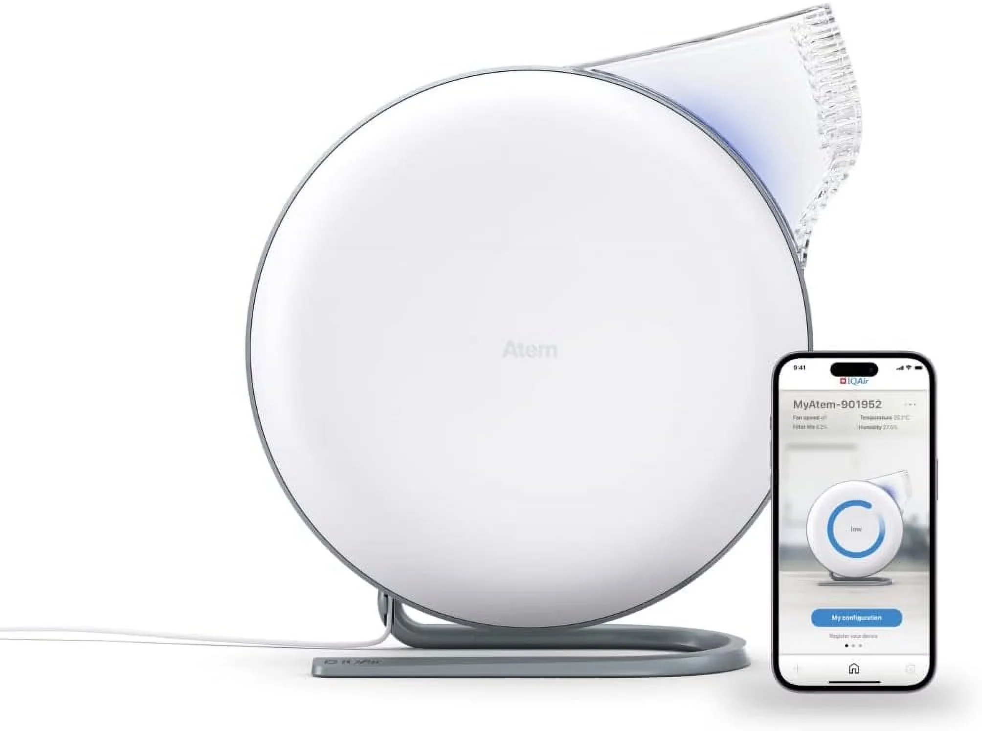 Durable Air Purifier with odors and gasses, Atem Desk Personal HyperHEPA, asthma triggers - White Model 9957C0