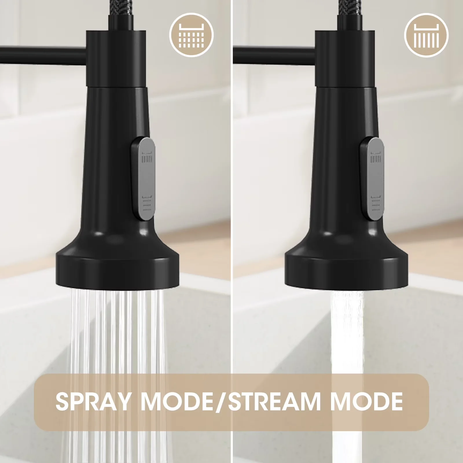 Durable Plumbing with Pull Out Sprayer, 20in Kitchen Faucet, Pull Down Sprayer - Brass Black Model 924B6B