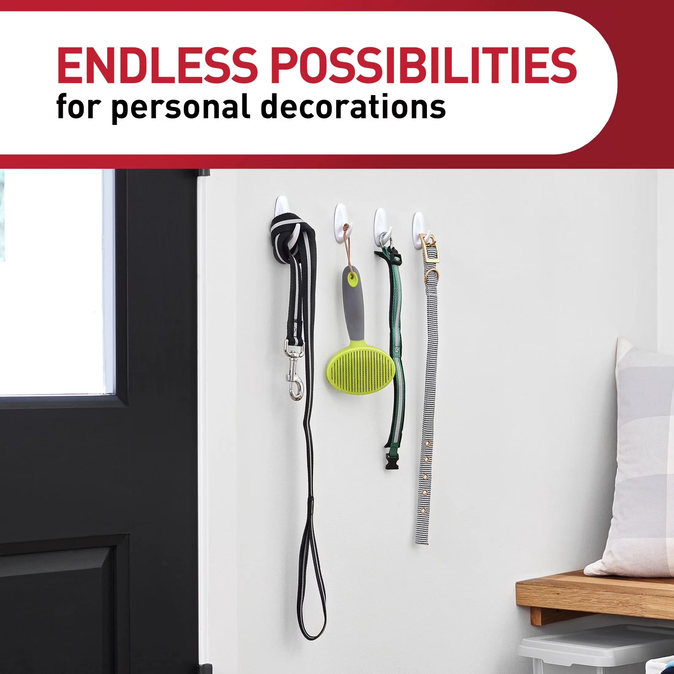 Versatile Damage-Free Hanging with Easy Installation, Wall-Mountable, General Purpose Hooks Small/Medium - White Plastic Model E8BC07