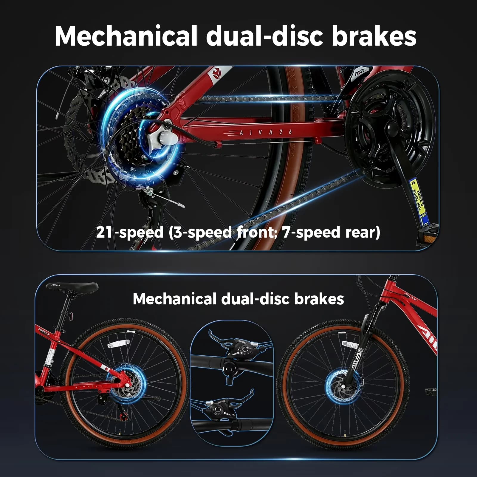 Essential Mountain Bike with Lightweight, Dual Disc Brake Bicycle, 21 Speed - Red Model F63EE9
