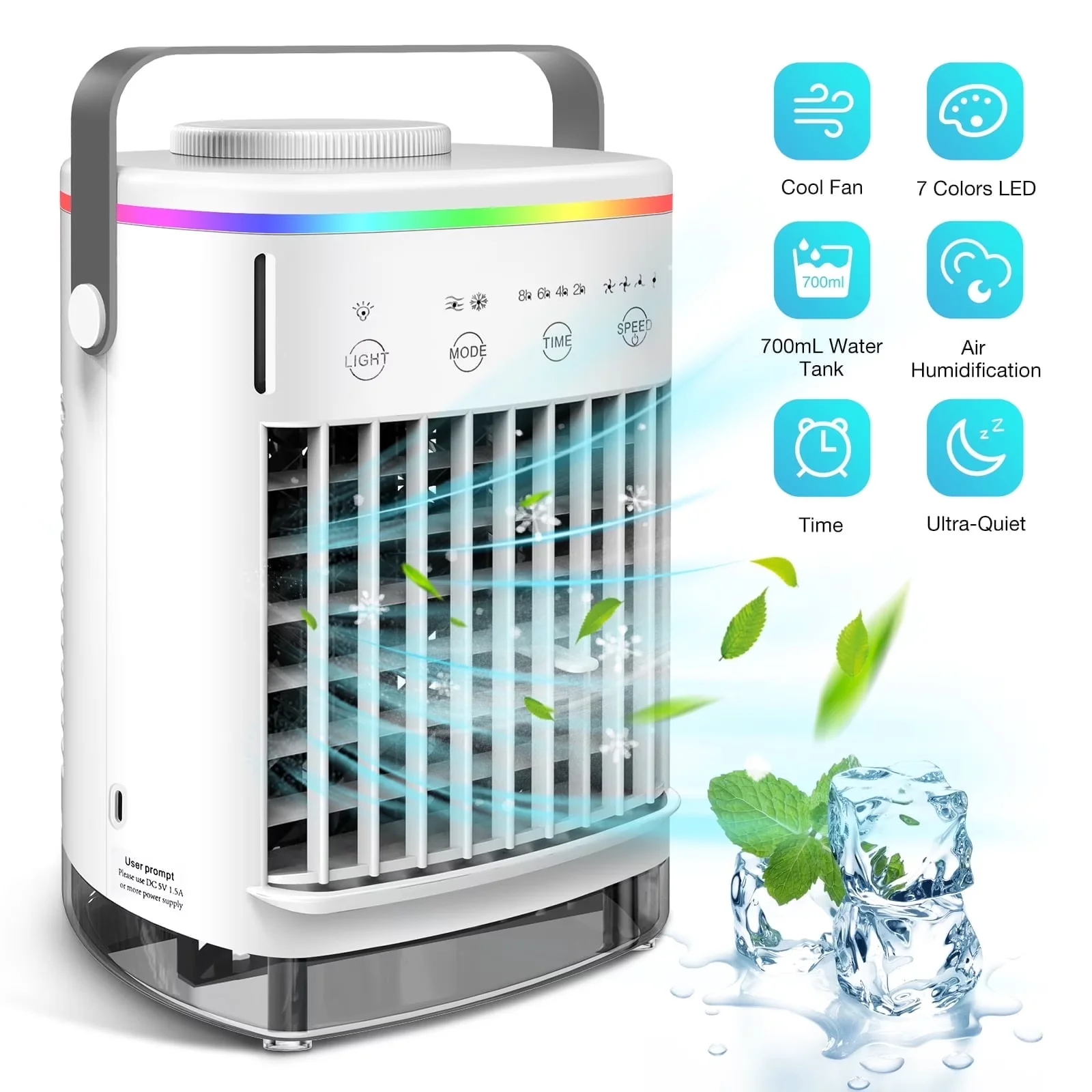 Compact Air Conditioner with LED, Variable Speed, 4 Speeds and 7 Color LED Light - White Model 954D12