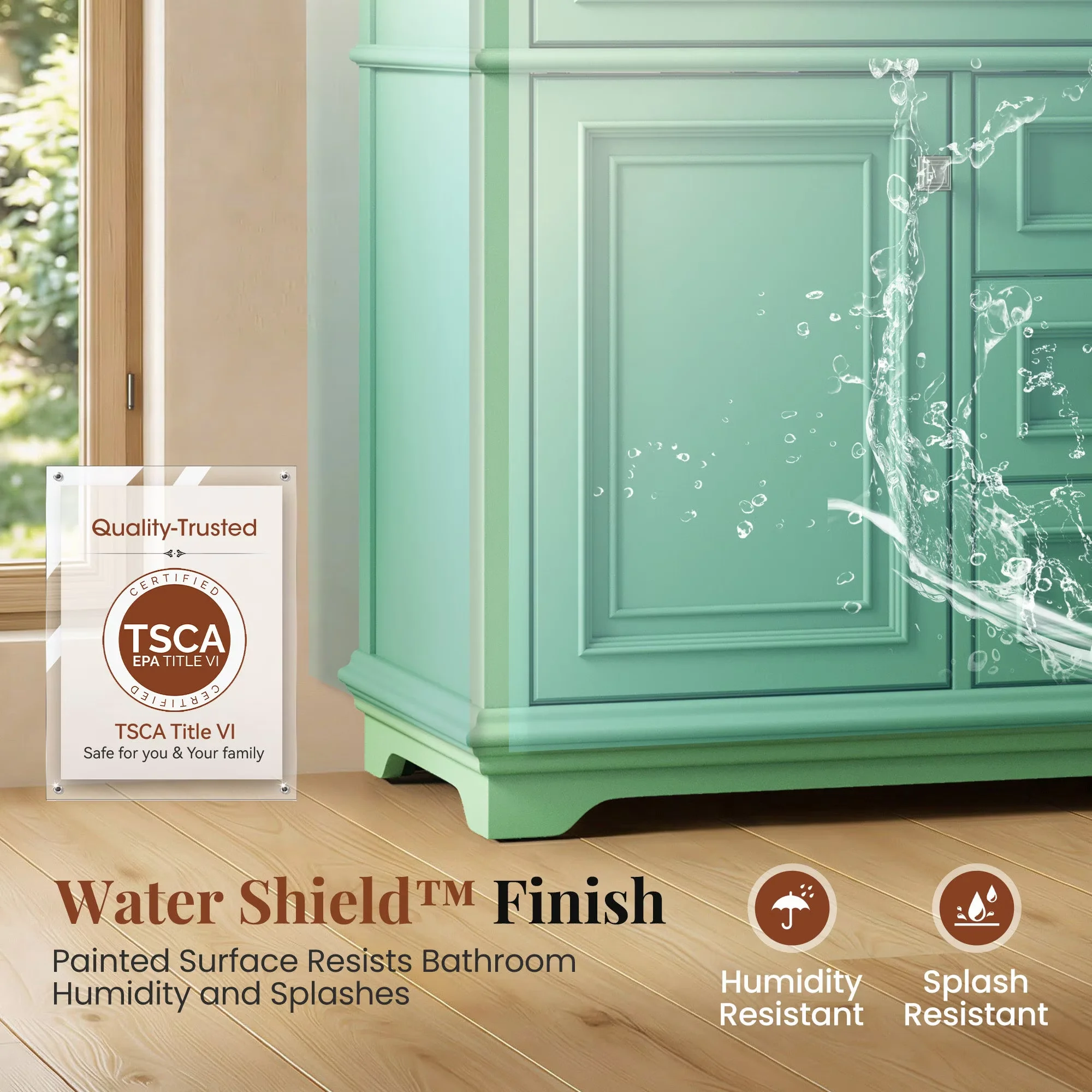 Compact Bathroom Renovation with 1 Door & 2 Drawers, 30" Vanity, Sage Green - Model 21B05B