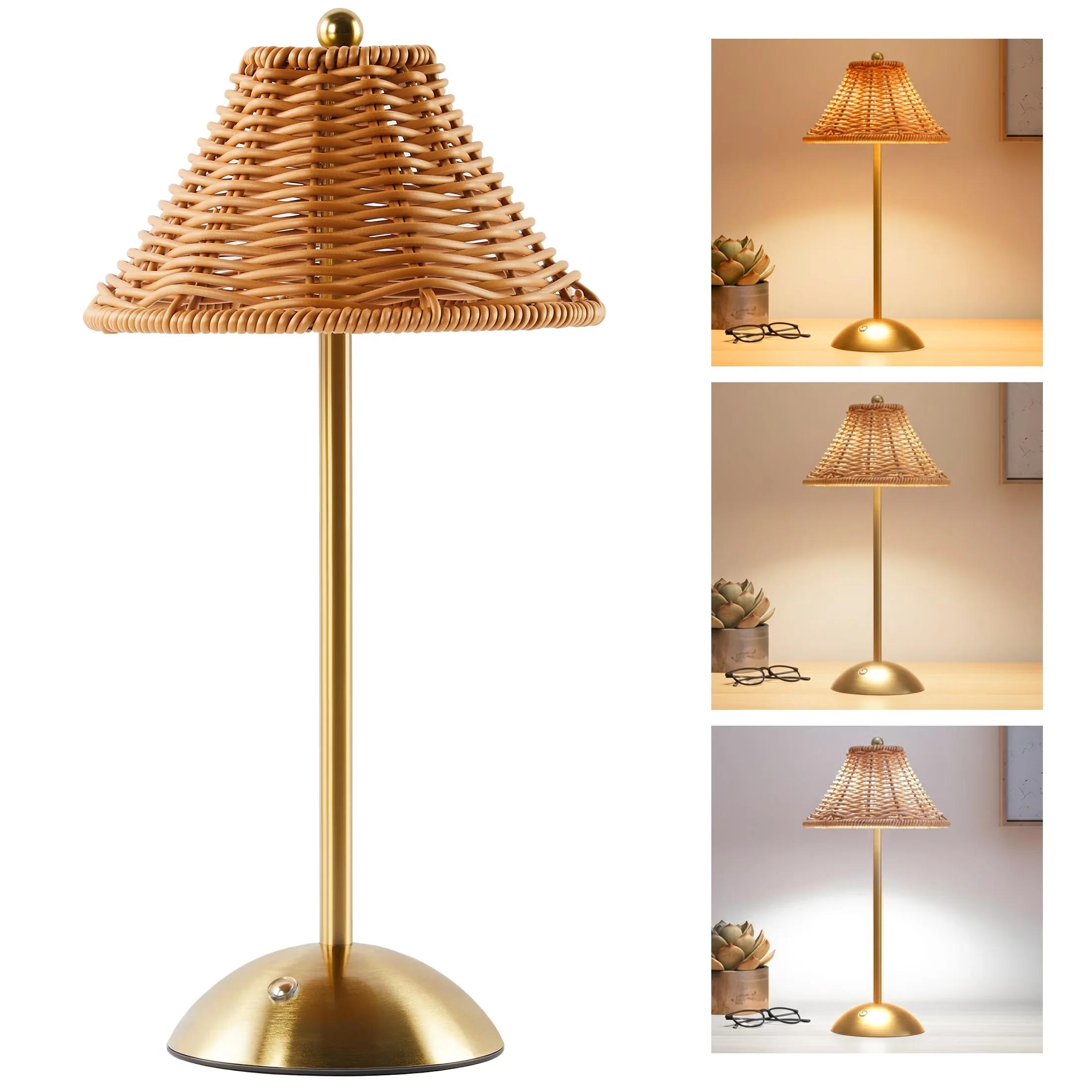 Quality Lamp with LED, Battery, Table Lamps - Beige Faux Rattan, Metal Model 610DD4