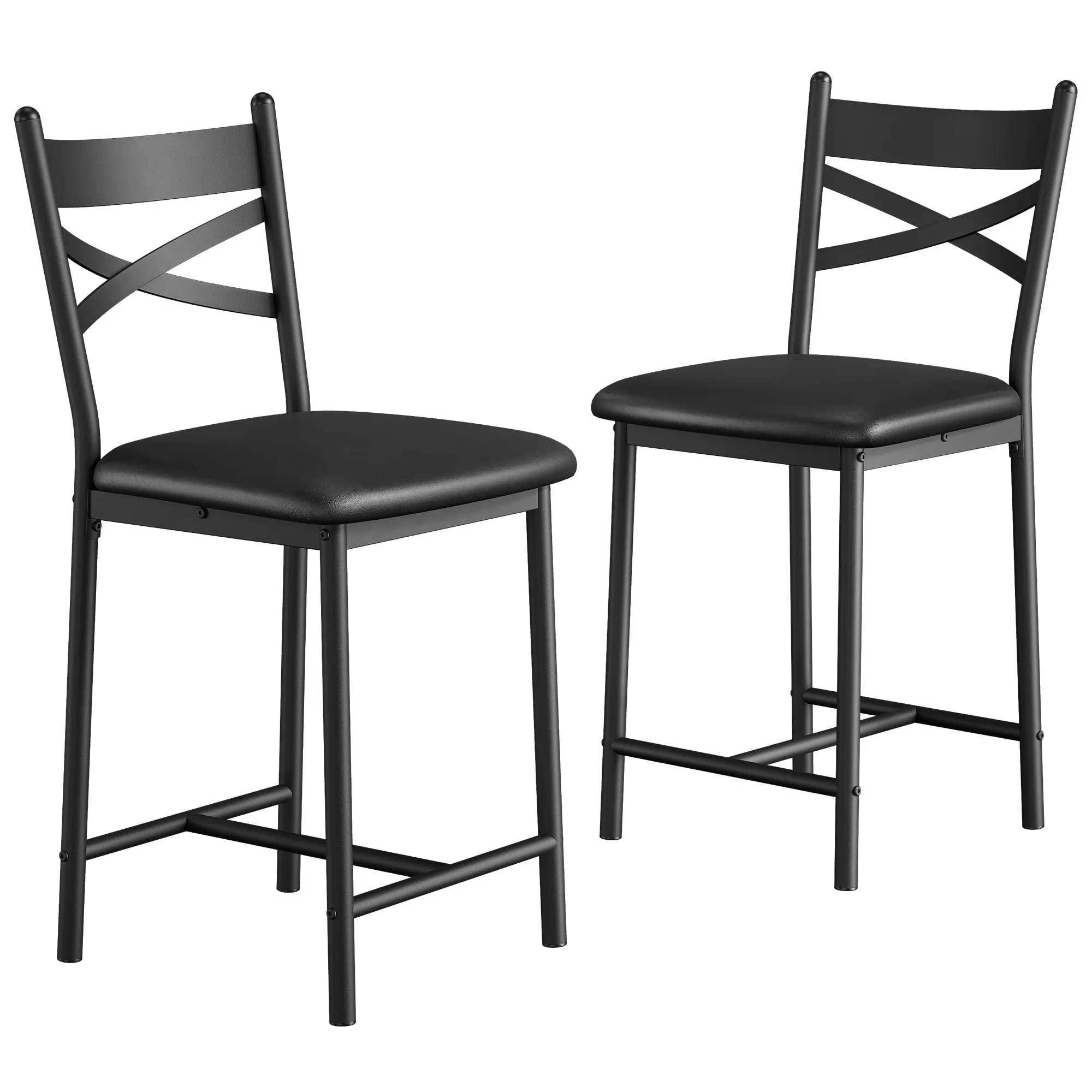 Patio Chair Essential with Back and Thick Cushion, Modern 26-Inch Counter Height Chairs - Metal, Engineered Wood, Pu Leather Brown... Model 4DC342