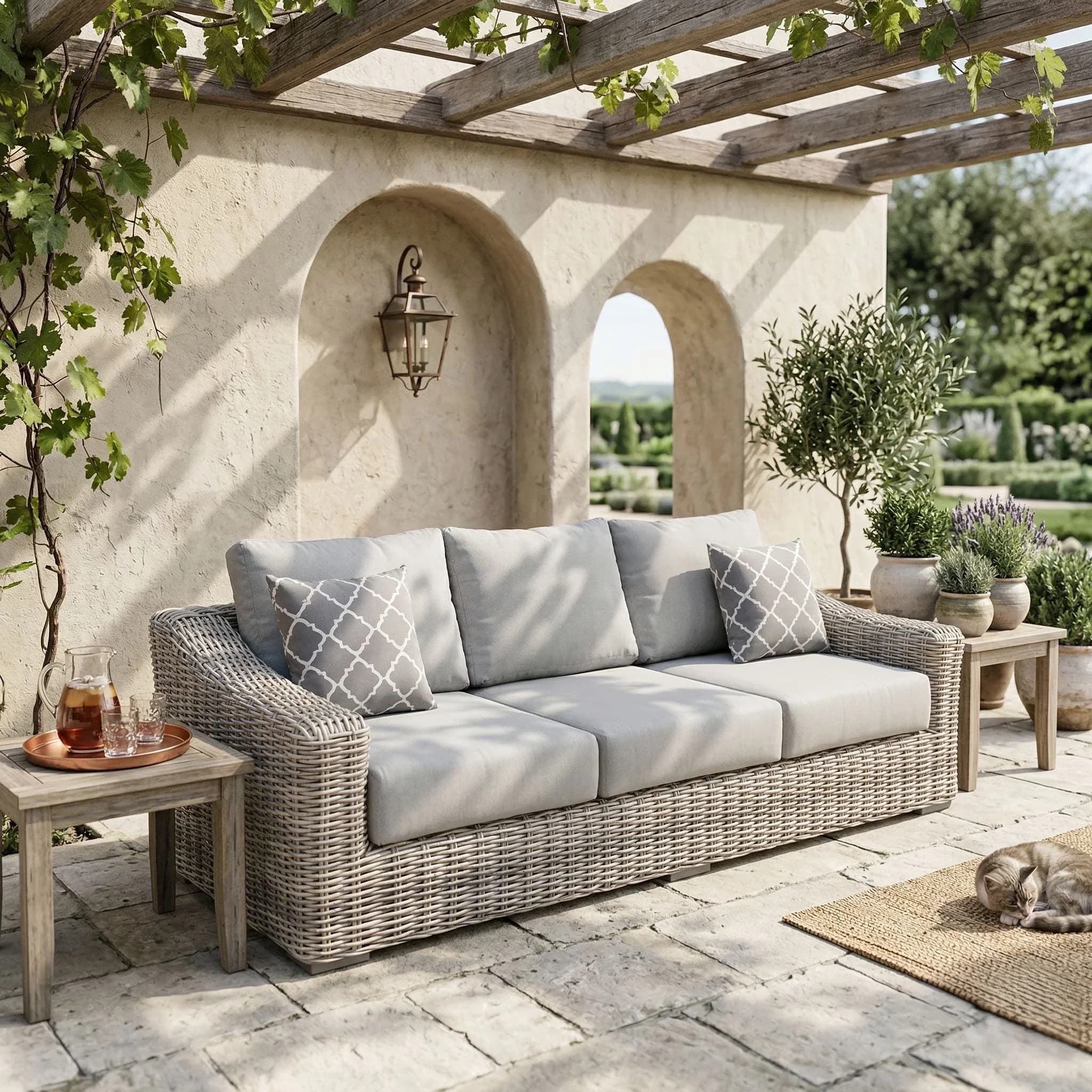 Outdoor Sofas Sectional Compact with Water-Resistant, Traditional - Gray Resin Wicker Model 60466E
