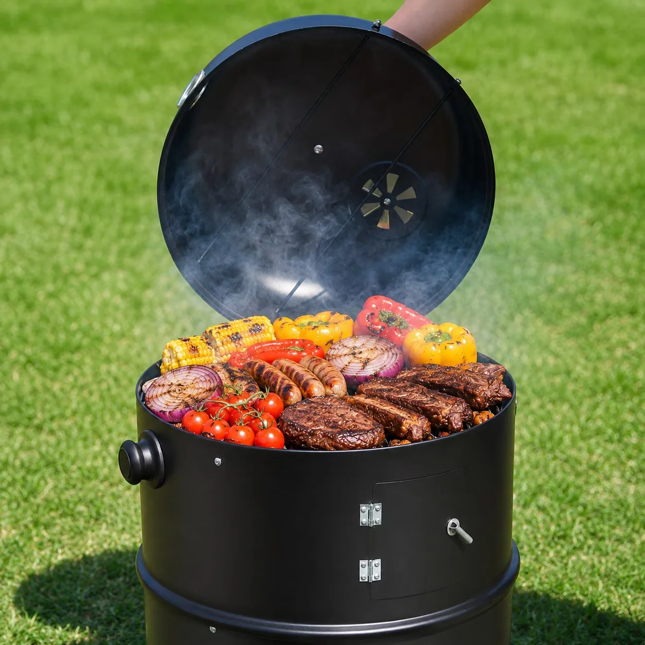 Combo Grill Reliable with Adjustable Air Vents, Adjustable Charcoal Tray - Steel for Outdoor, Patio Model E777B9