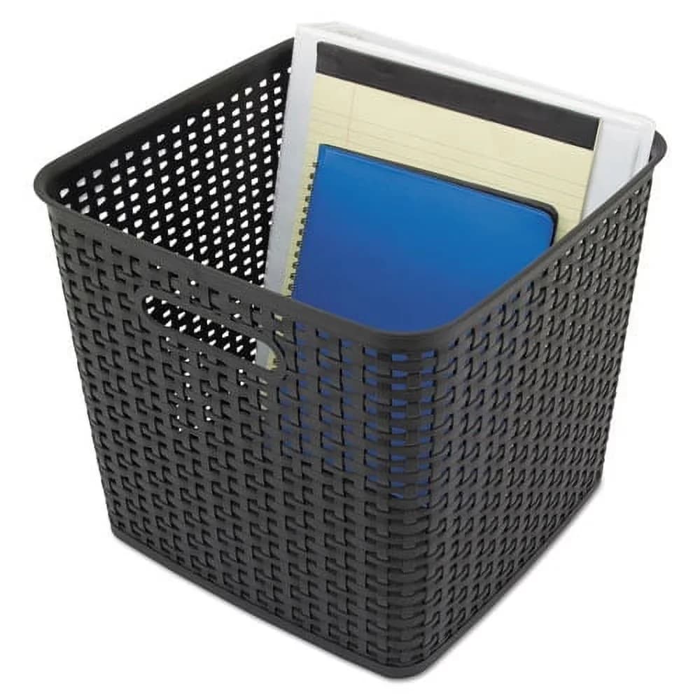 Quality Garage Storage Supply with Carrying Handles, Plastic Weave Bin, Sturdy plastic construction. - Plastic Black Model 0A53C9