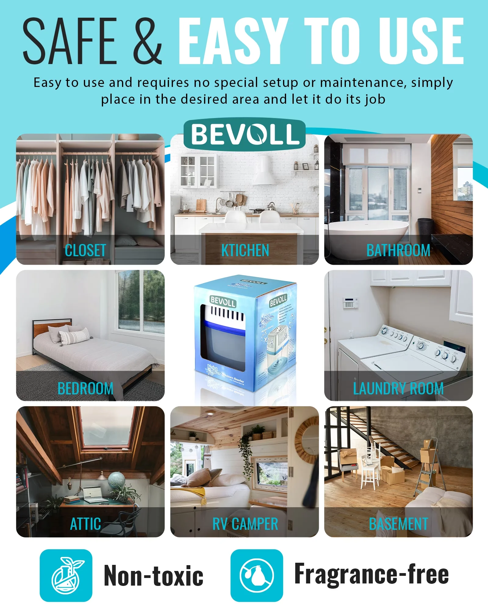Modern Dehumidifier with Energy Efficient, Moisture Absorbers for Home, Bathroom - Model 0AC32D