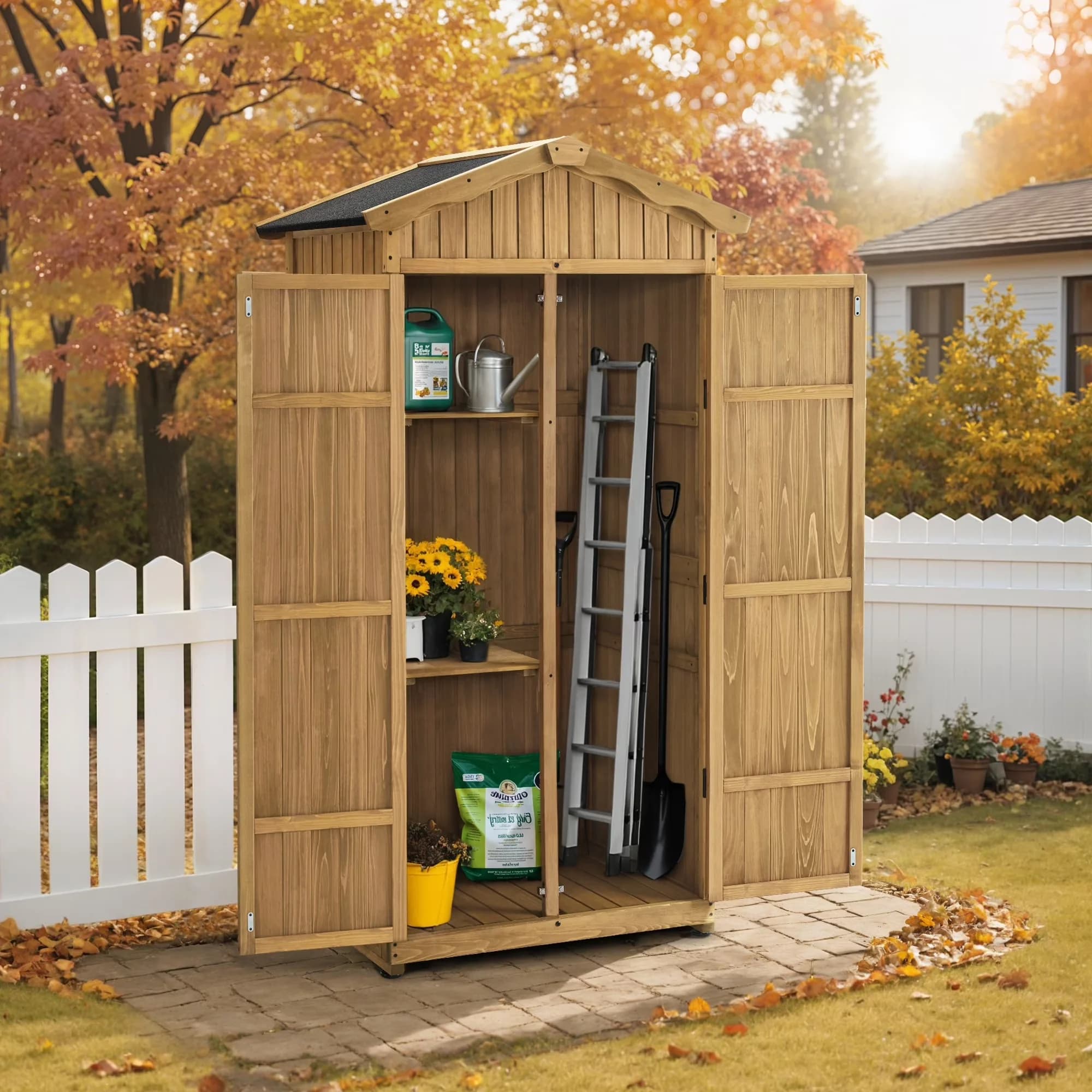 Shed Premium with Lockable Door, Waterproof, Tall Tool - Natural Fir Wood for Garden, Patio Model DB7B5E