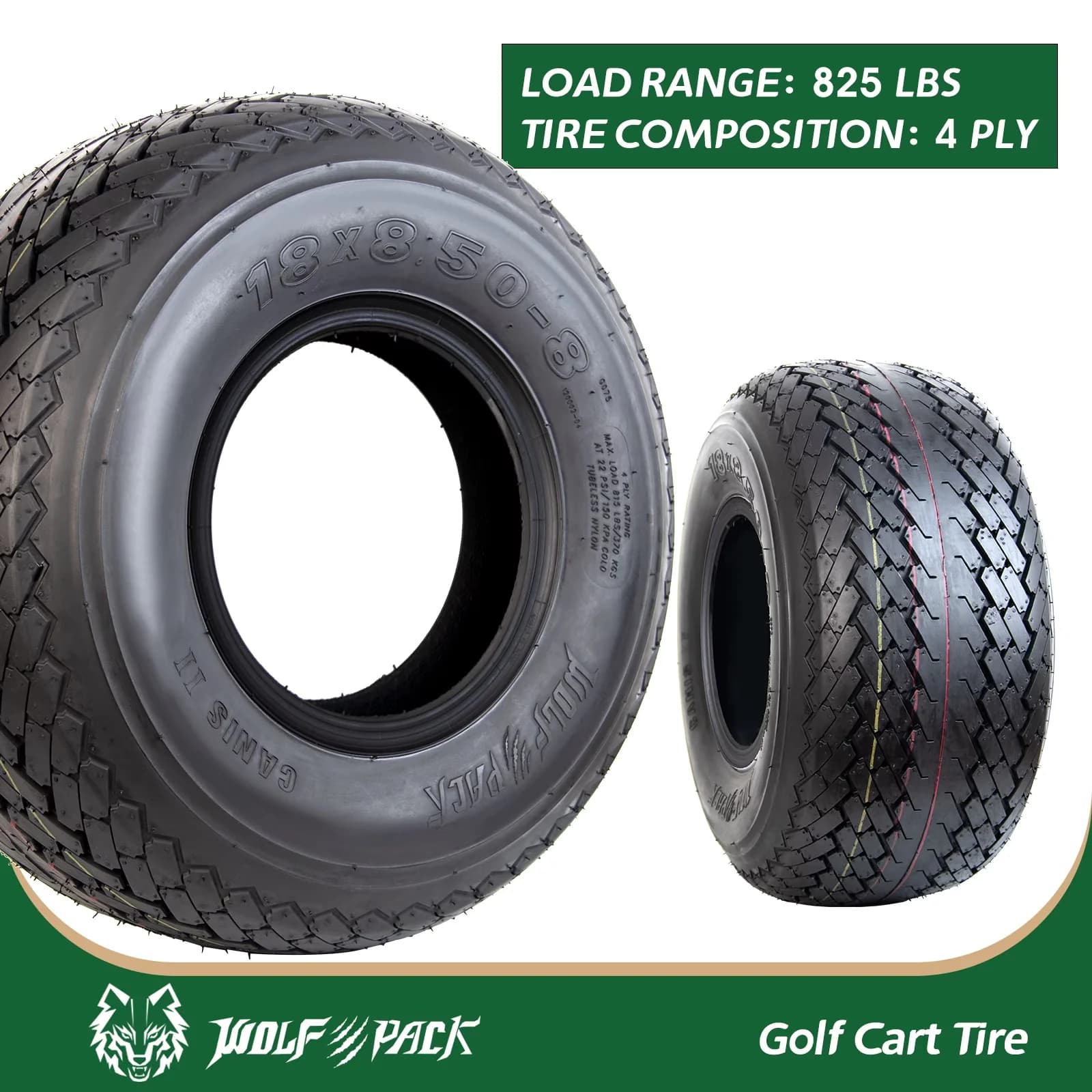 Compact Golf Cart Tire with Tires only, rims are not included., These are 4-ply rated golf cart tires., Not for highway service. - Model EED0CA