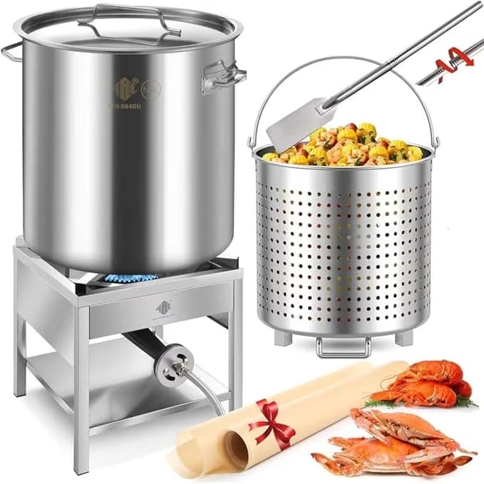 Innovative Outdoor Fryer with 200000 BTU, Propane Burner and 48" Mixing Paddle, Crab Crawfish Boil Pot and Burner - Stainless Steel Model 6B9316