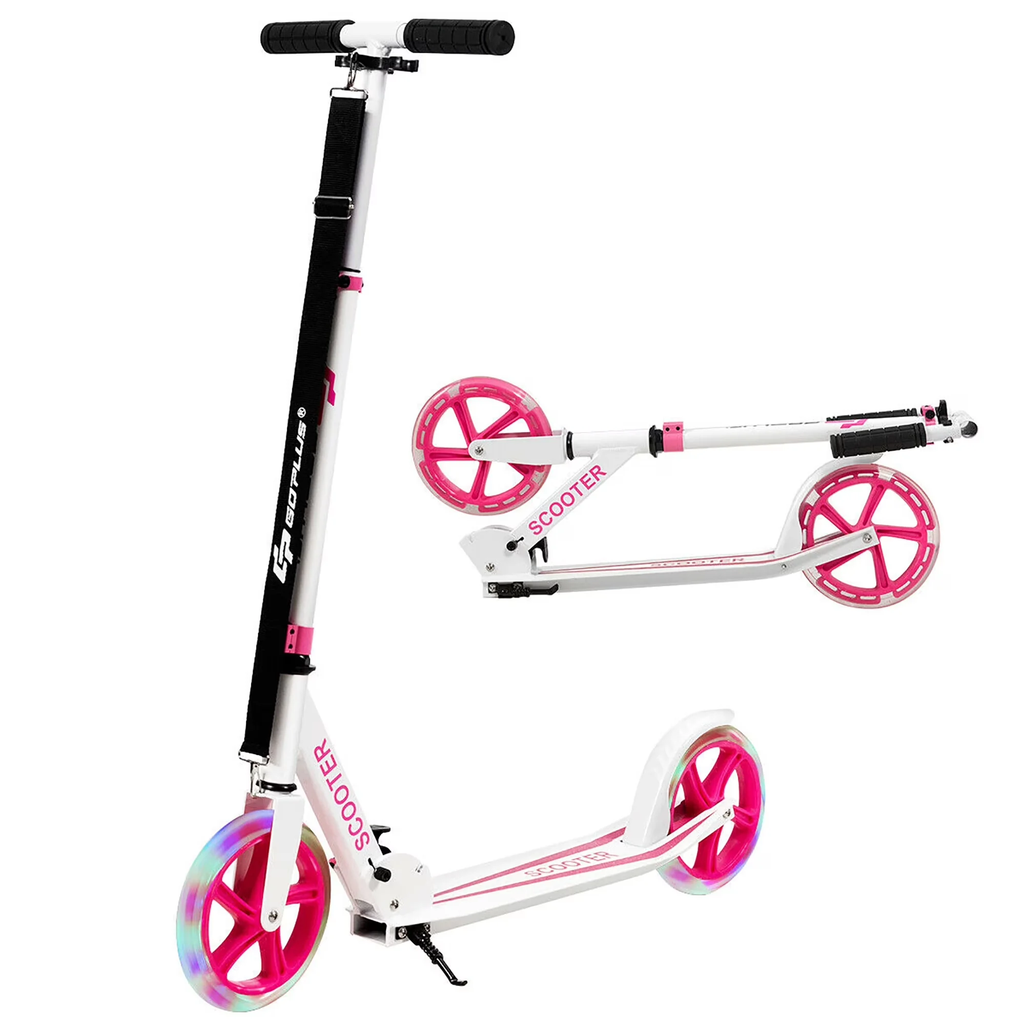 Versatile Scooter with LED, Foldable, Goplus Folding Sports Kick w/LED Wheels - Pink Aluminum Alloy Model 72E2F6