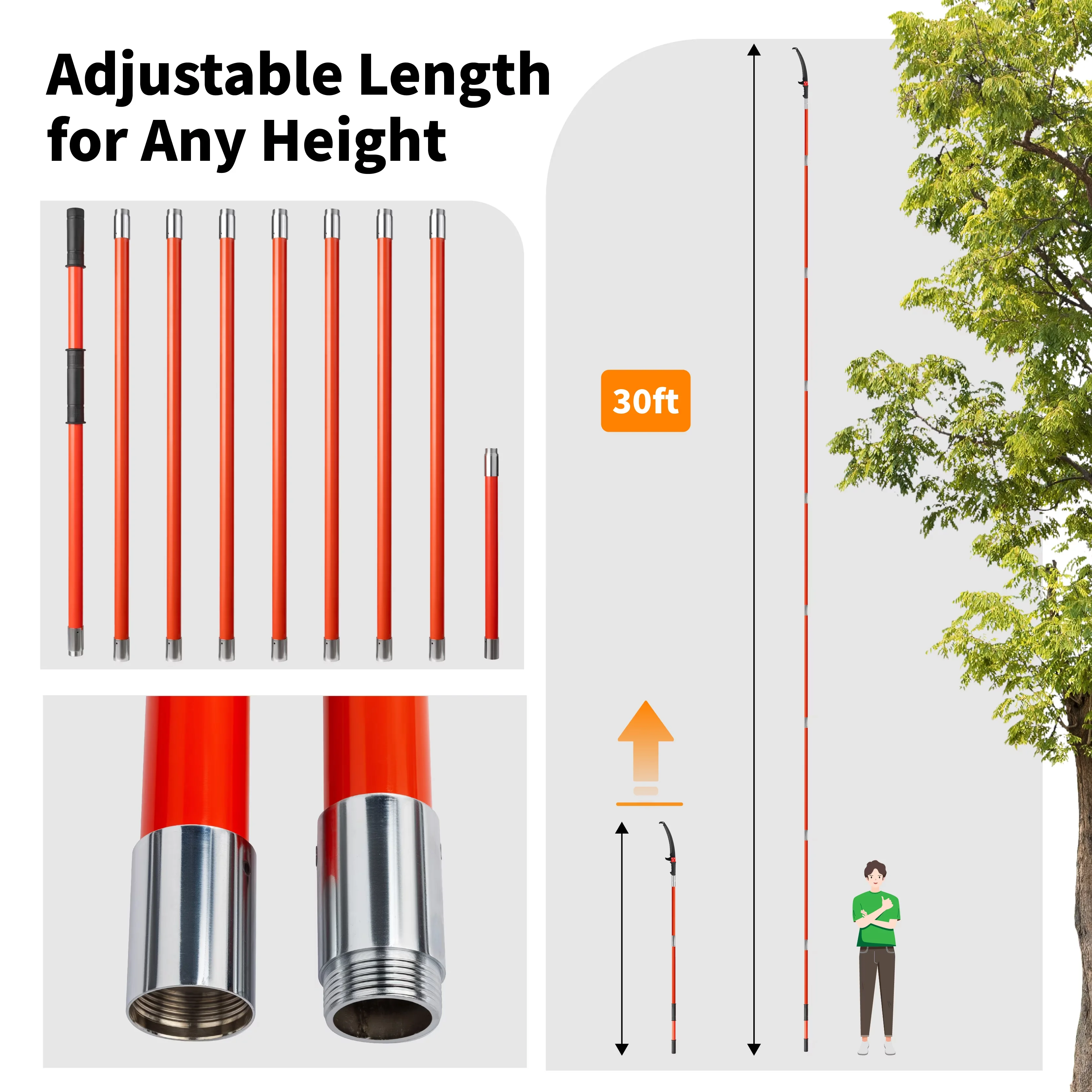 Pole Saw Reliable with Telescoping, Orange, Sharp Steel Cutter & Carry Case - Orange Model E8BEA1