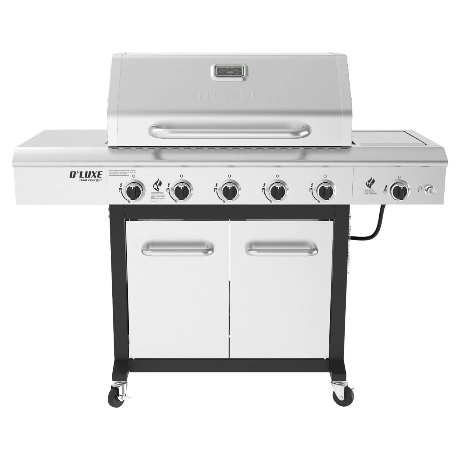 Gas Grill Durable with Warming Rack, Portable, Side Burner - Stainless Steel Silver Model E20431