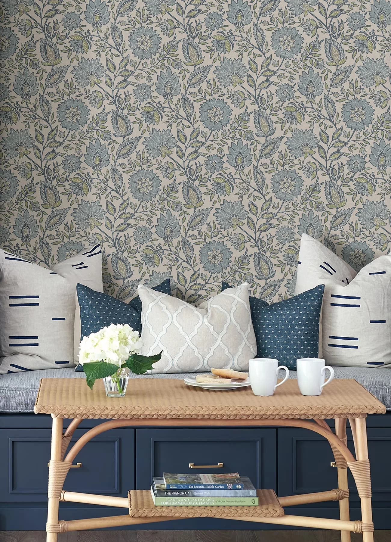 Versatile Wallpaper with Removable, Ideal for rental or home decorating, Waverly Indira Aster Blue Peel and Stick - Vinyl Blue Model 6A45CE