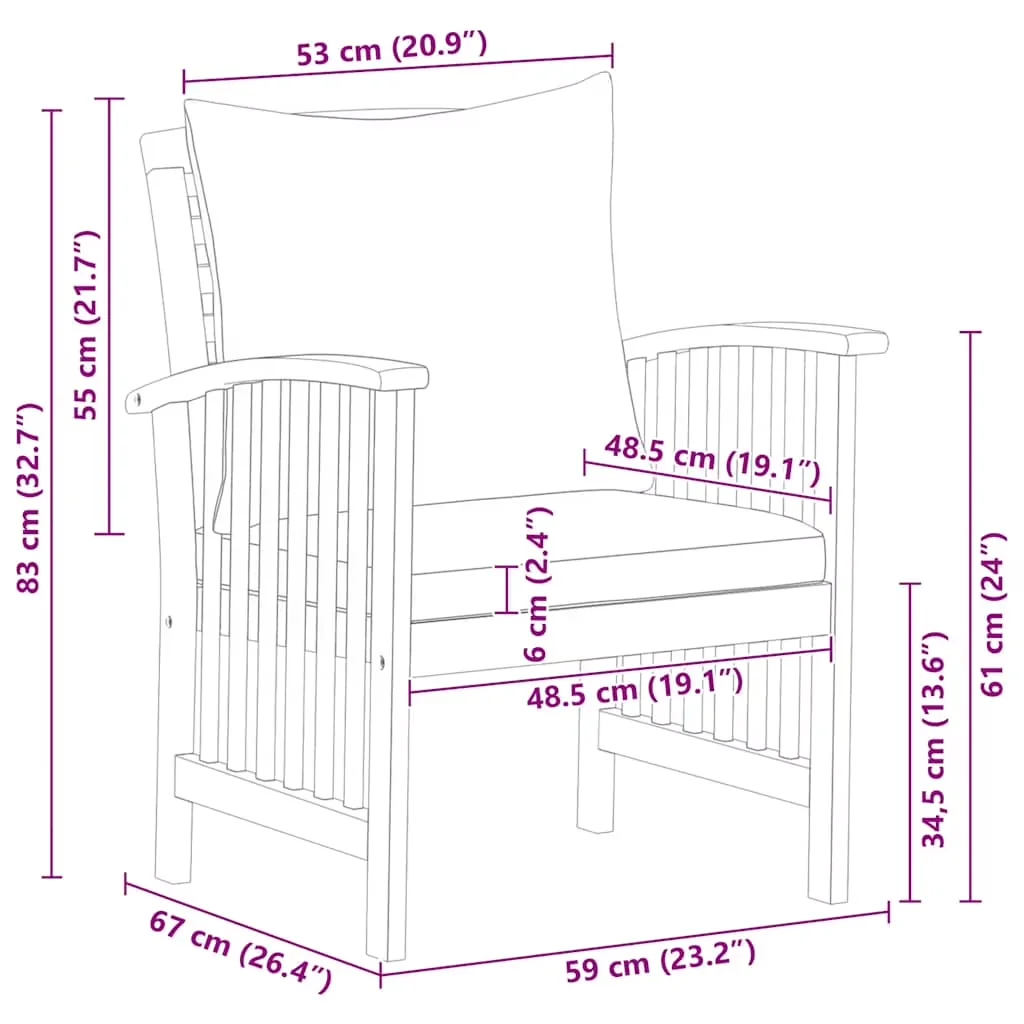 Quality Patio Chair with Seat size: 19.7" x 19.1"(W x D), Seat height from the ground: 13.4" - Solid Acacia Wood With An Oil Finish White Model C9599A