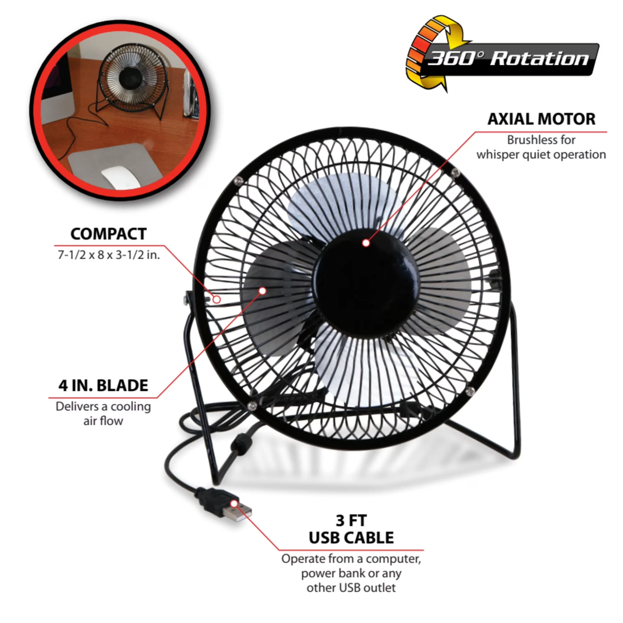 Reliable Fans In Cooling with Low Noise, USB Powered, W1663 6-Inch Blade (Powerful Airflow - Metal Model 1E9467
