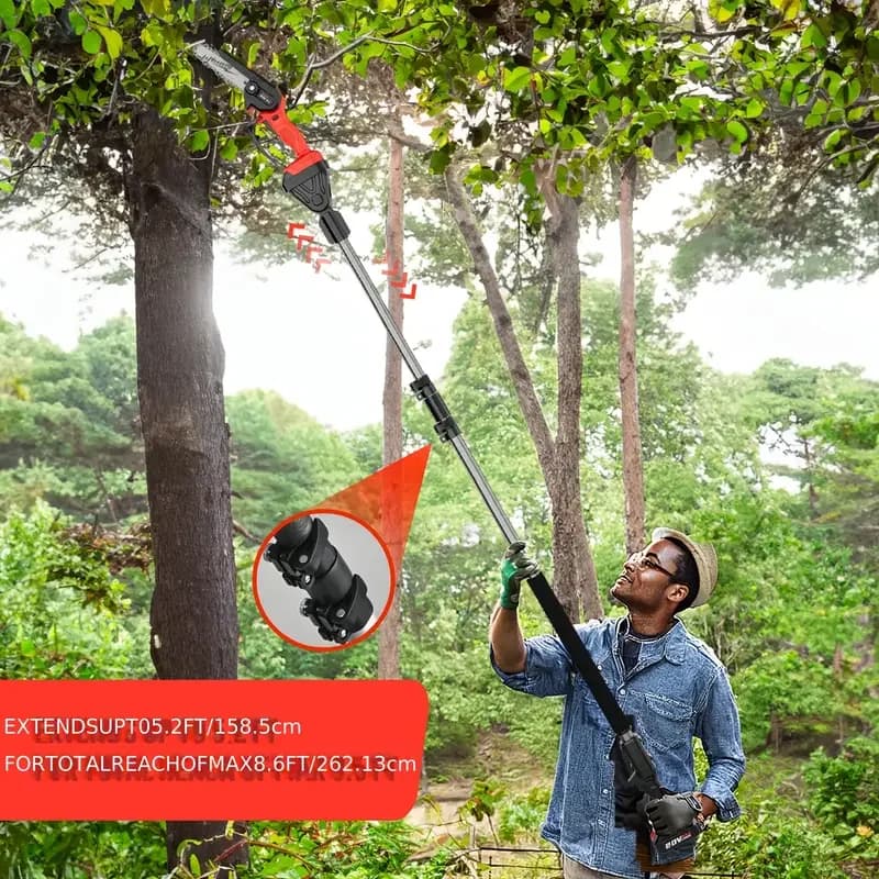 Sleek Pole Saw with Battery, 20V, Automatic Chain Oiler - Red for Garden Model DCED72