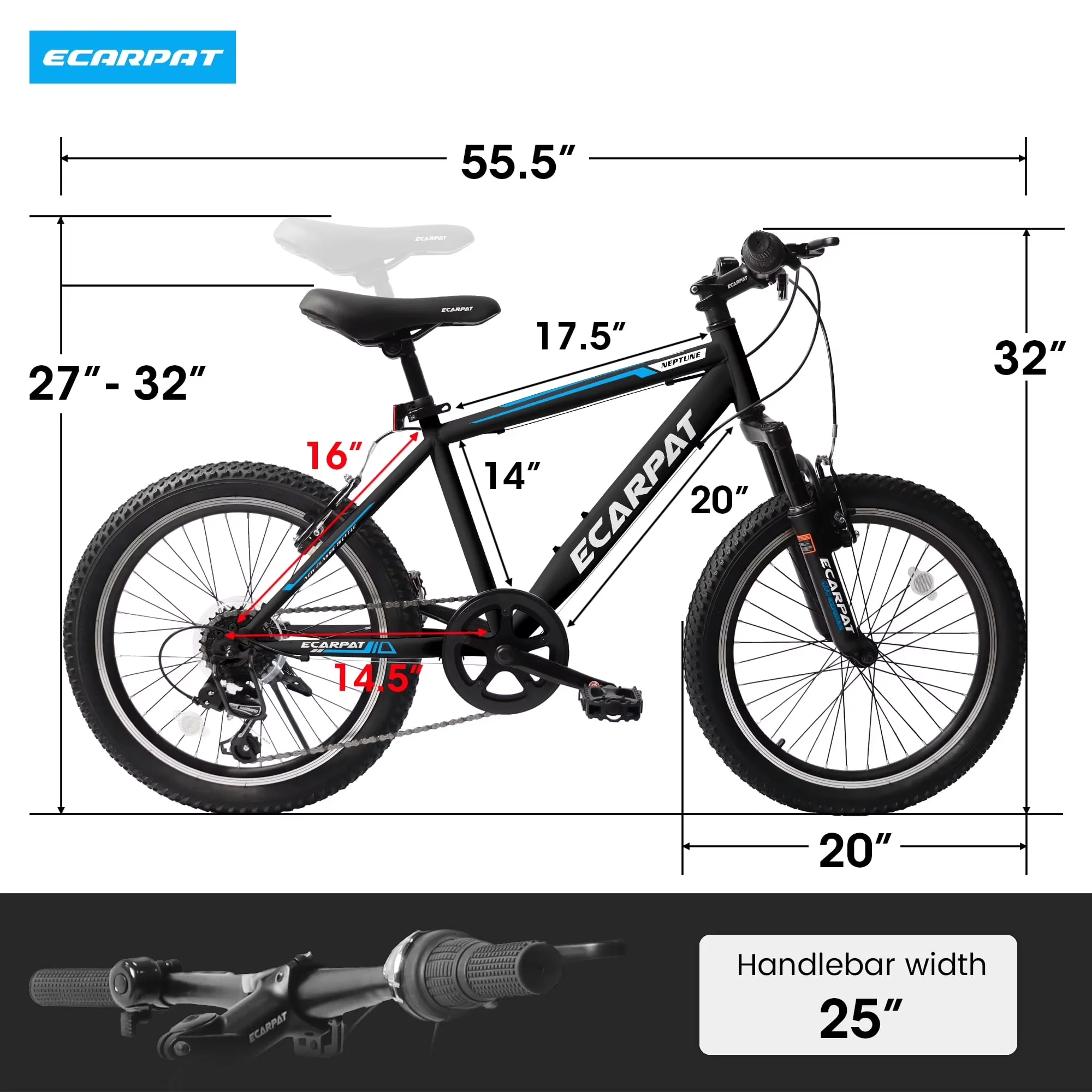 Classic Mountain Bike with Adjustable Seat Height, Shimano 7-Speed Gears - Black Model FE2B54