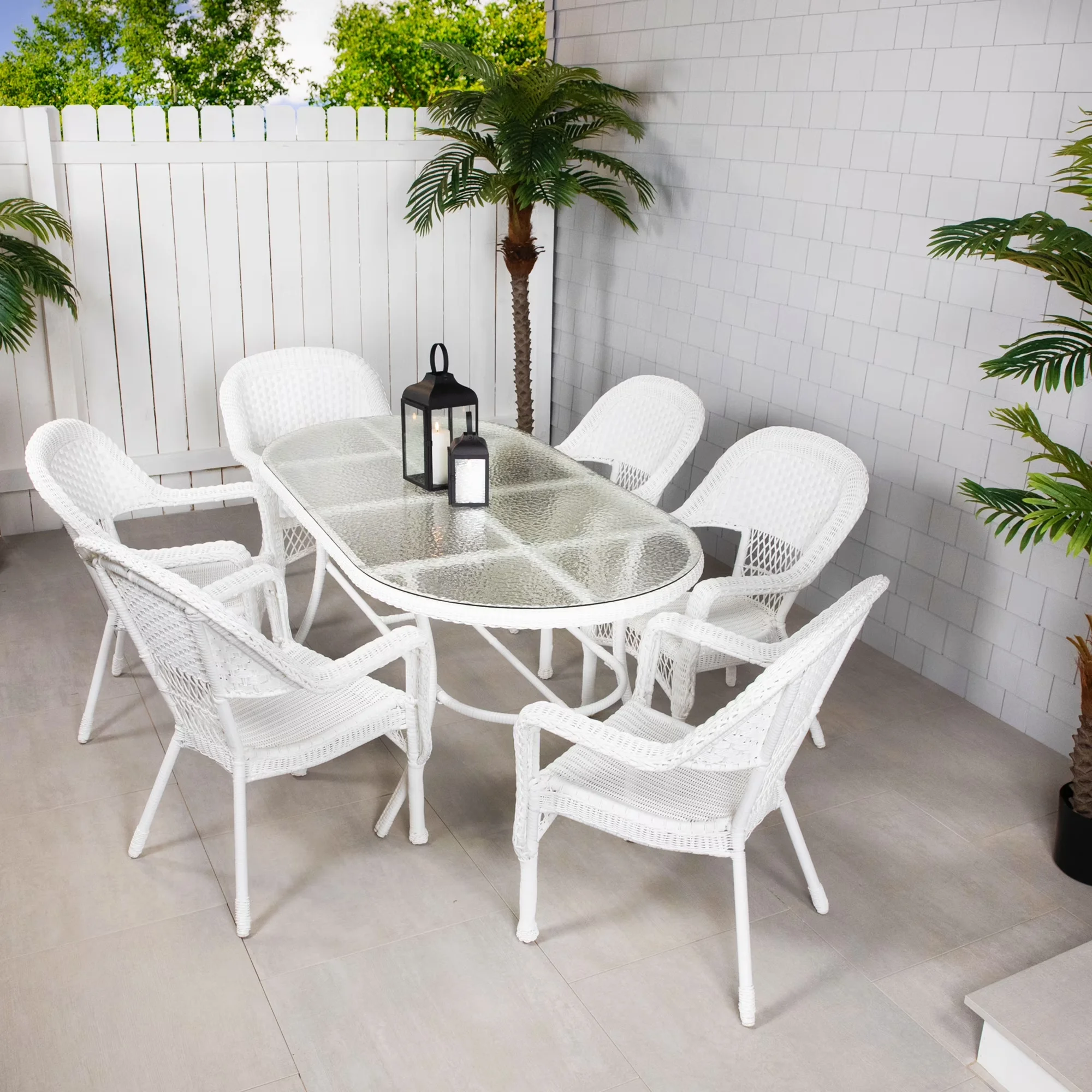 Stylish Patio Dining Set with Contemporary, White wicker patio dining set - White Wicker Model 1306B3