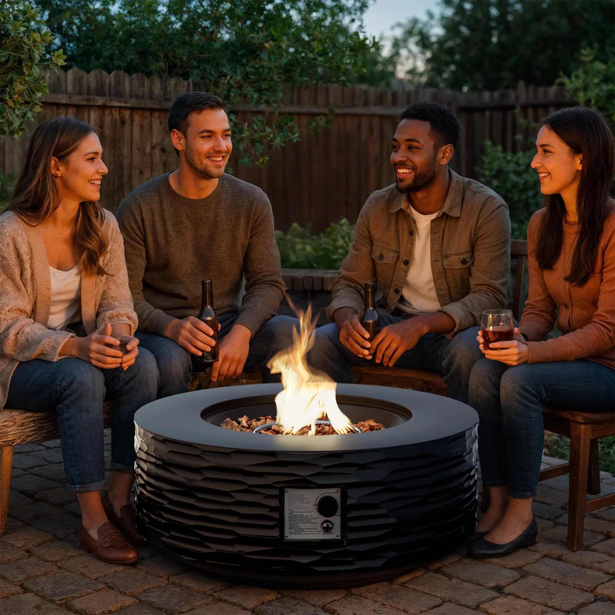 Efficient Outdoor Heating with 50000 BTU, Adjustable Flame, 35" Round Propane Fire Pit Table - Lightweight Concrete Black Model 817BCB