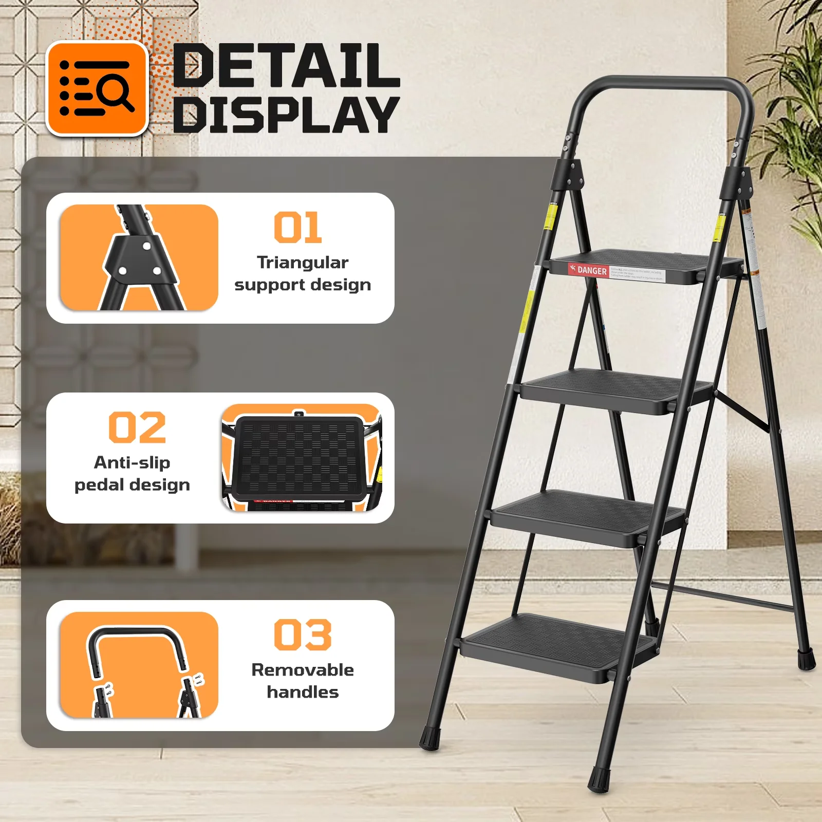 Essential Building Material with Lock-On Button, Anti-Slip Pedal - Metal Black Model 71C649