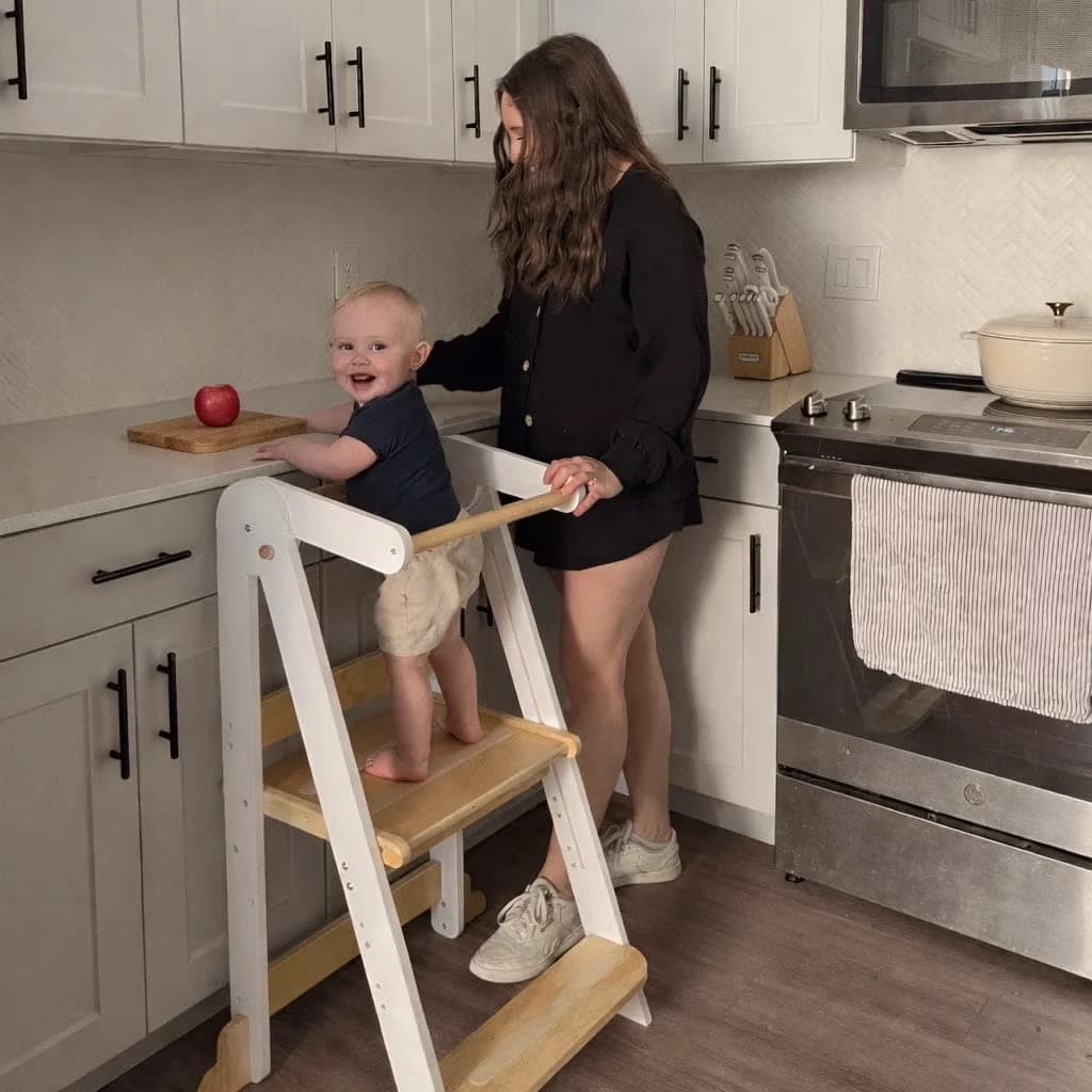 Versatile Ladders And Step Stool with Anti-Slip, Non-Marring Feet, Foldable - White Wood Model CB36AE